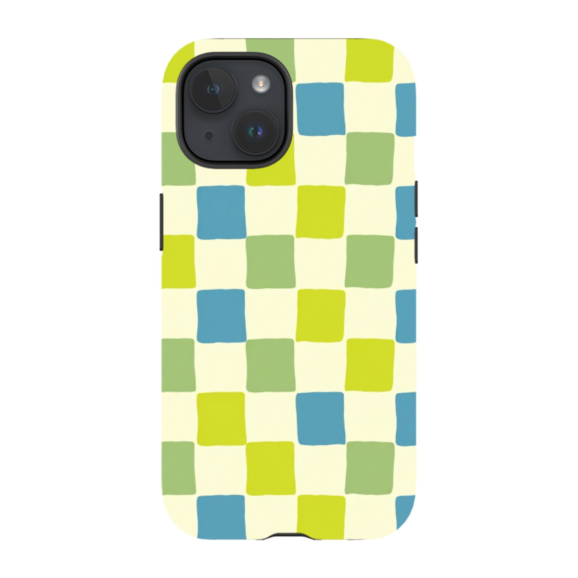 iPhone Tough Case - Lime Green & Blue Checkerboard
