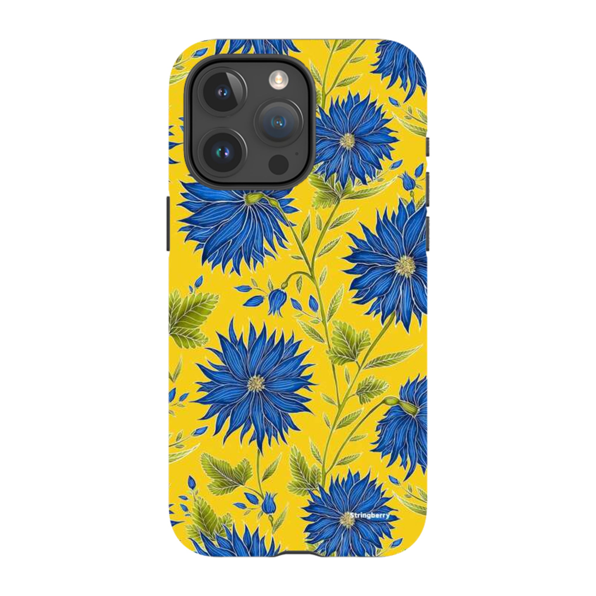 iPhone Tough Case - Blue Flowers Yellow By Catherine Rowe
