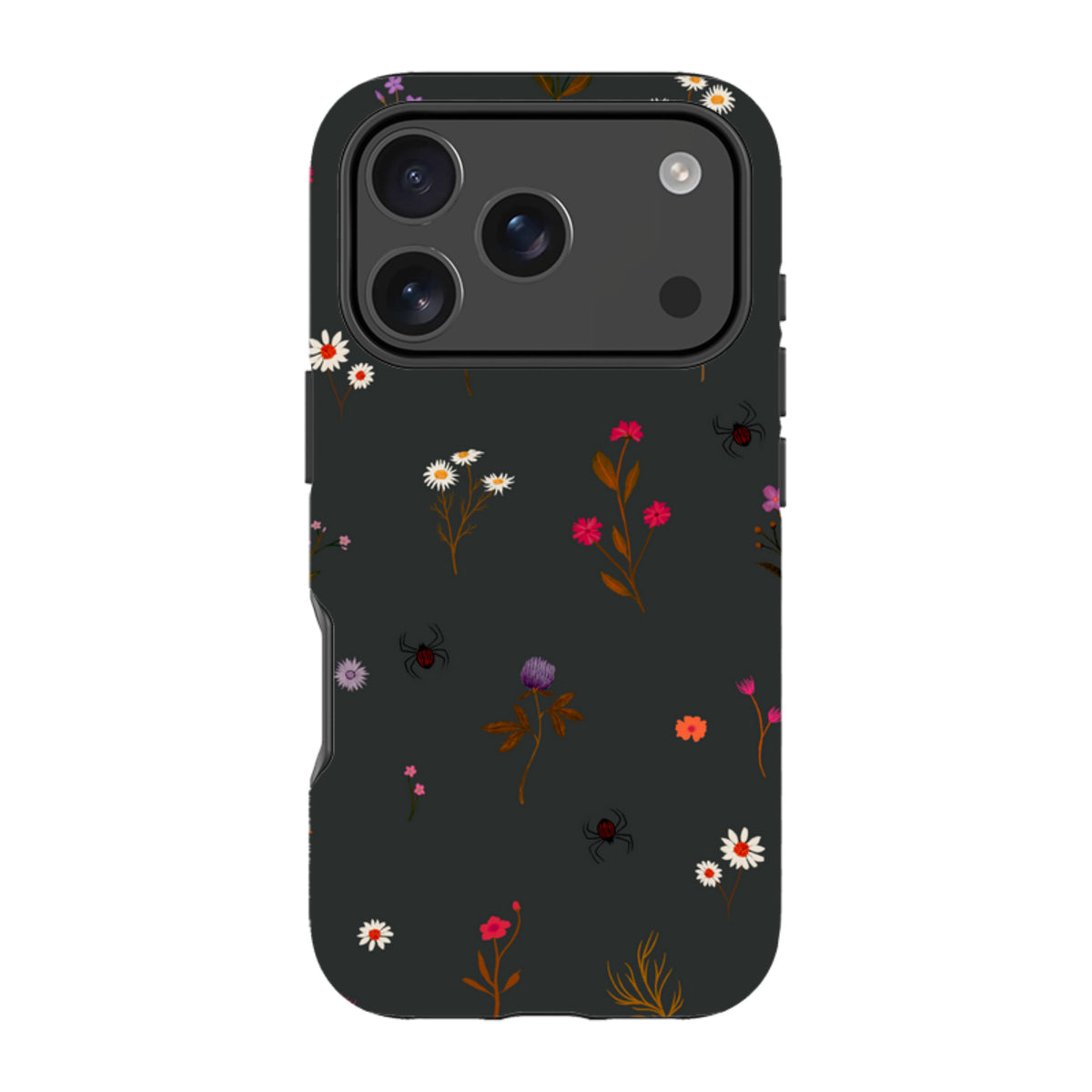 iPhone Tough Case - Florals and Spiders - Charcoal By Katherine Quinn