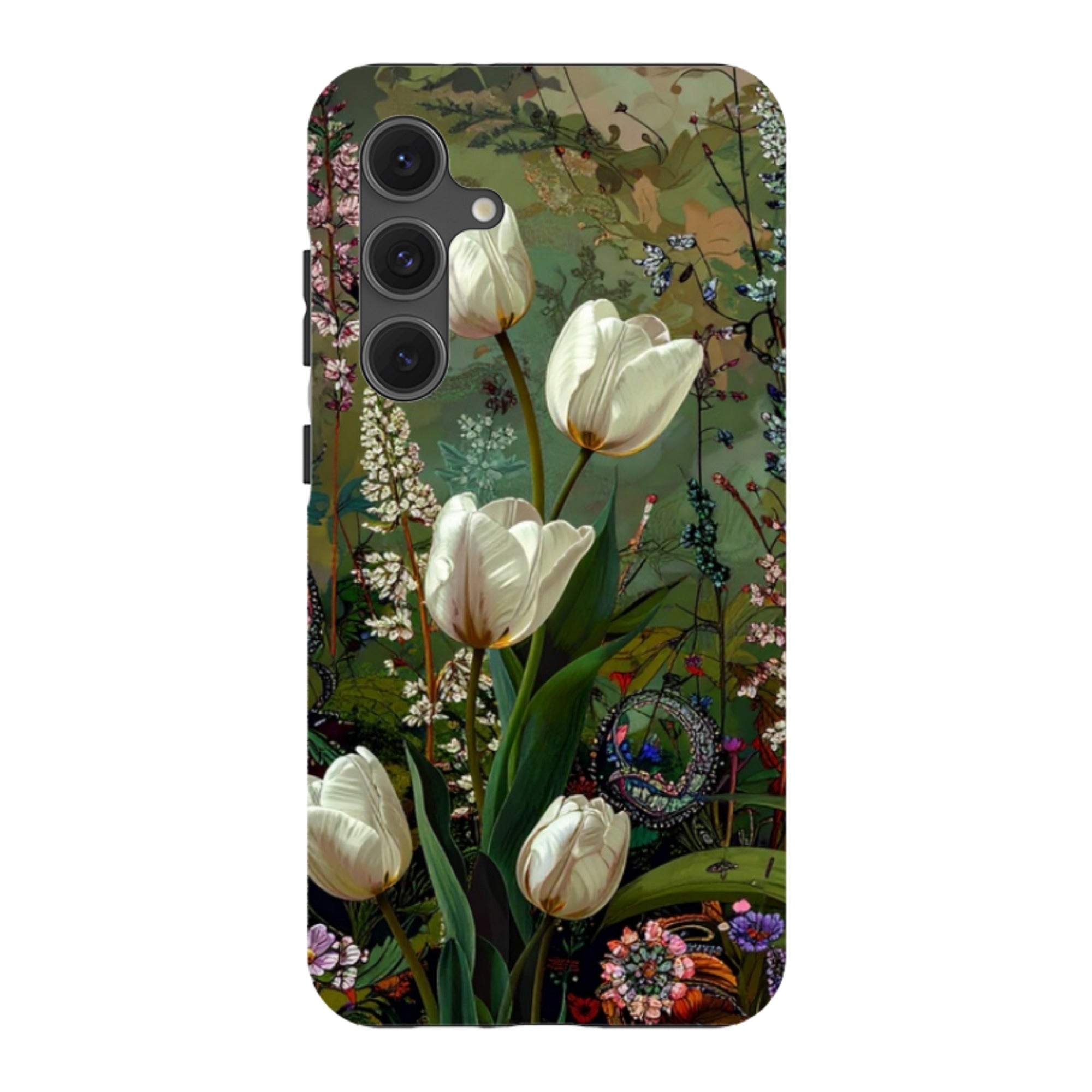 Samsung Tough Case - Green Vyne white Tulips