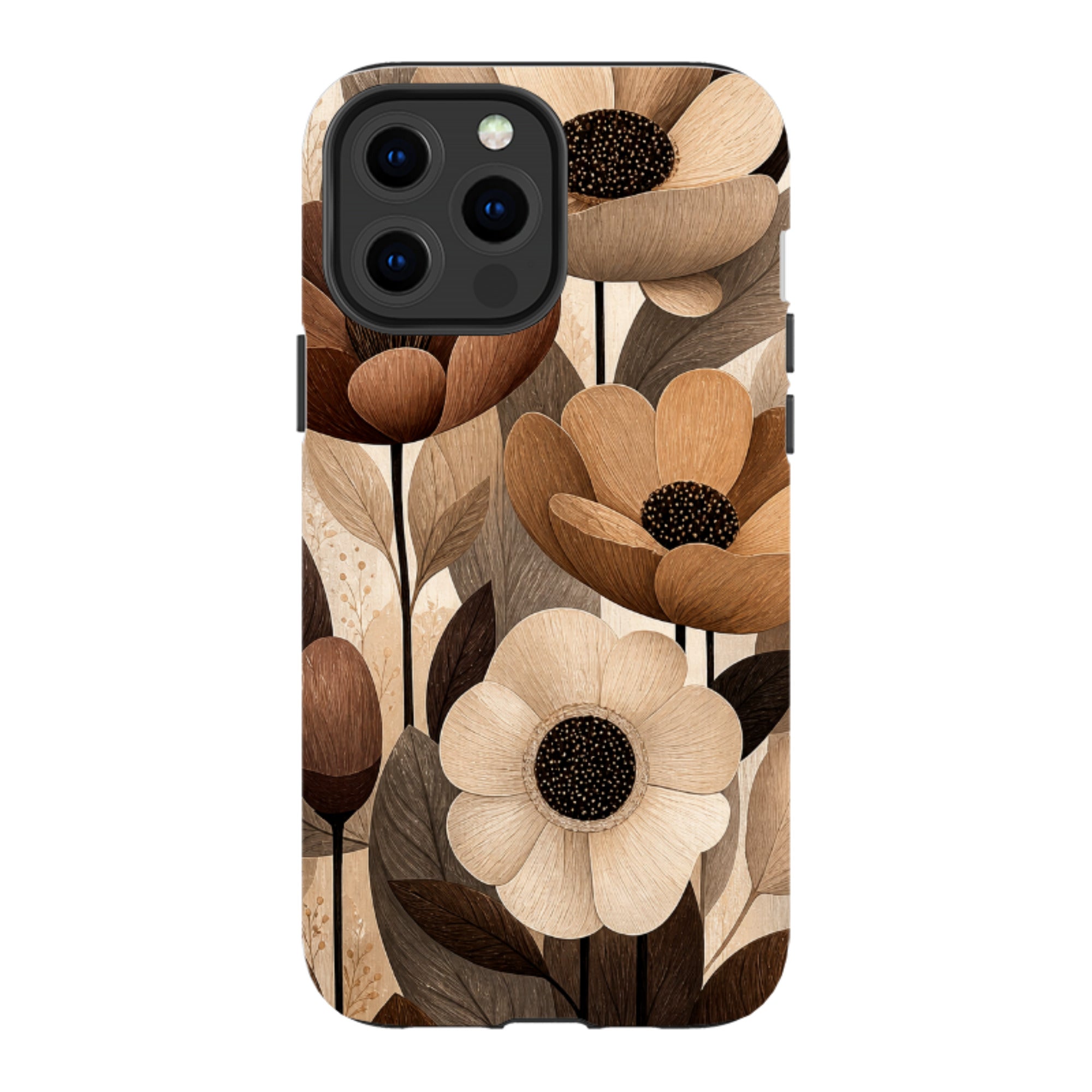 iPhone Tough Case - Chocolate Woodgrain Floral