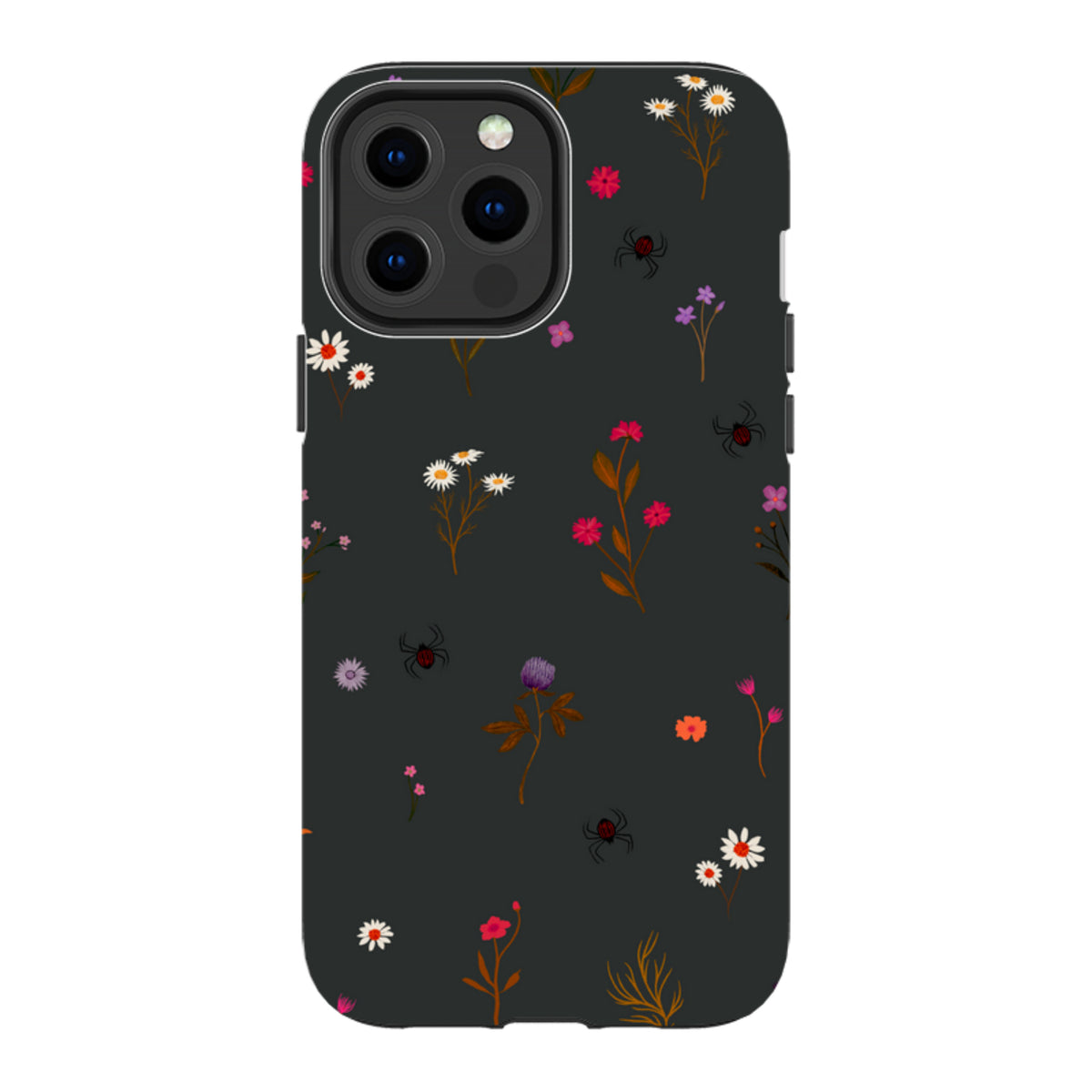 iPhone Tough Case - Florals and Spiders - Charcoal By Katherine Quinn