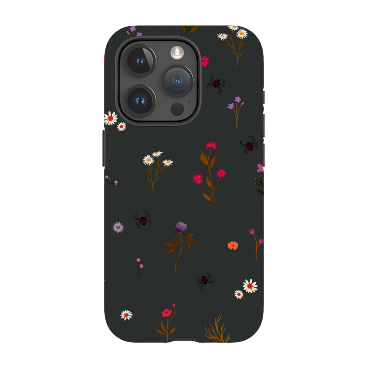 iPhone Tough Case - Florals and Spiders - Charcoal By Katherine Quinn
