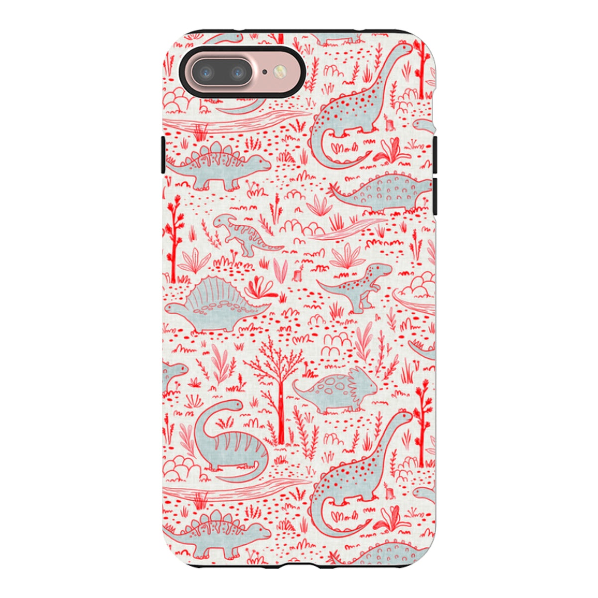iPhone Tough Case - Dinosaur line Red and Blue By Katherine Quinn