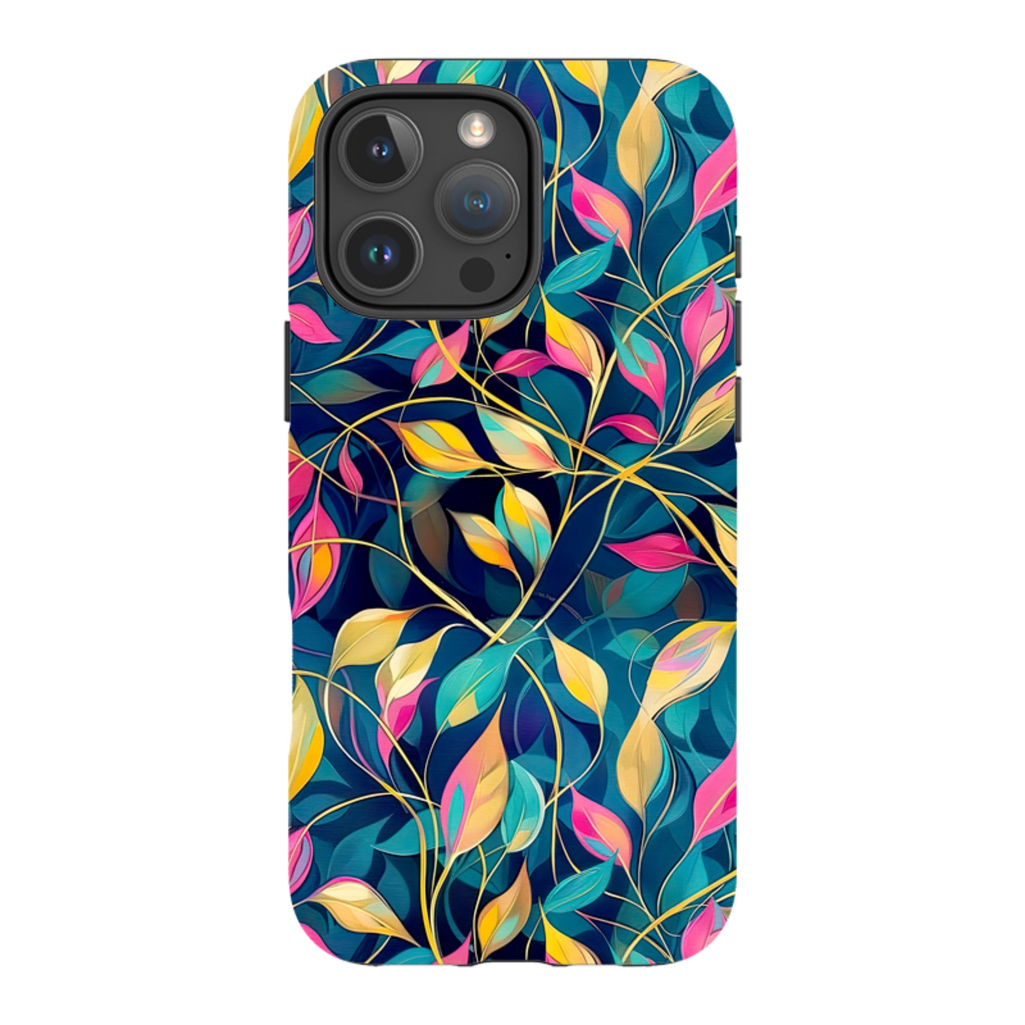 iPhone MagSafe Tough Case - Pink and Teal Leaves