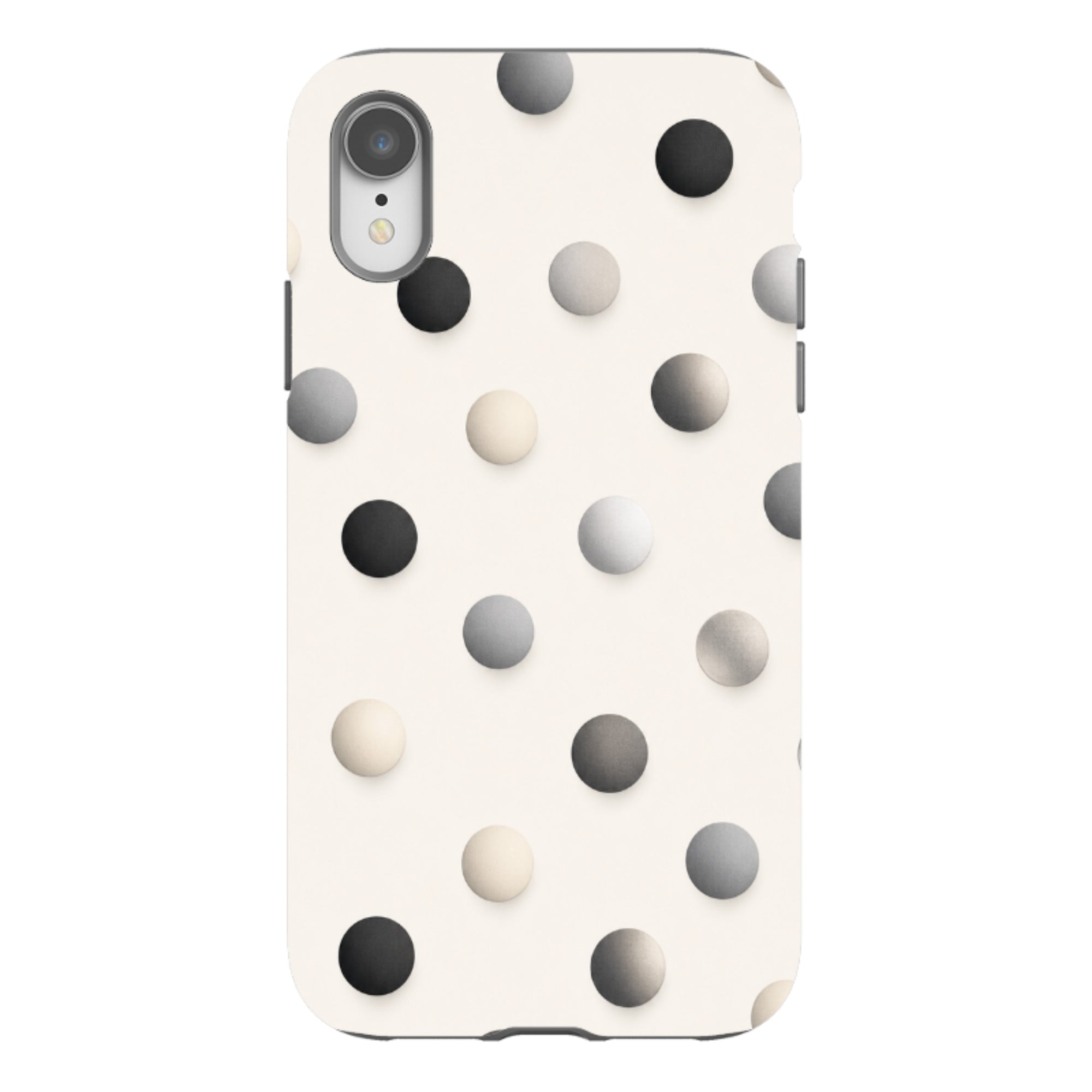 iPhone Tough Case - Cream & Grey Polka Dot