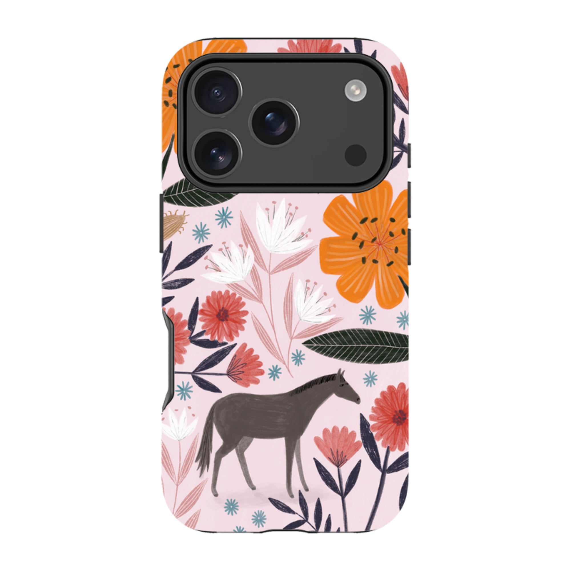 iPhone Tough Case - Pink Horse Floral By Lee Foster Wilson
