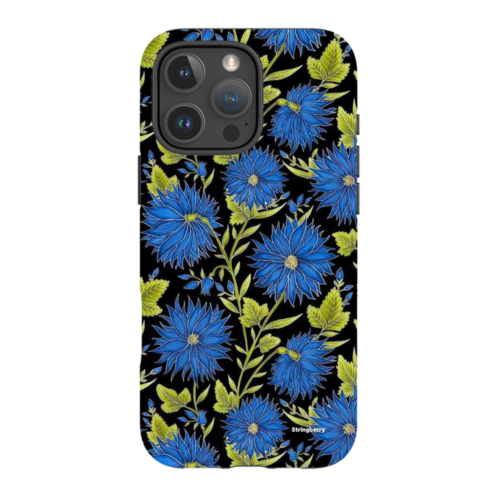 iPhone MagSafe Tough Case - Blue Flowers Black By Catherine Rowe
