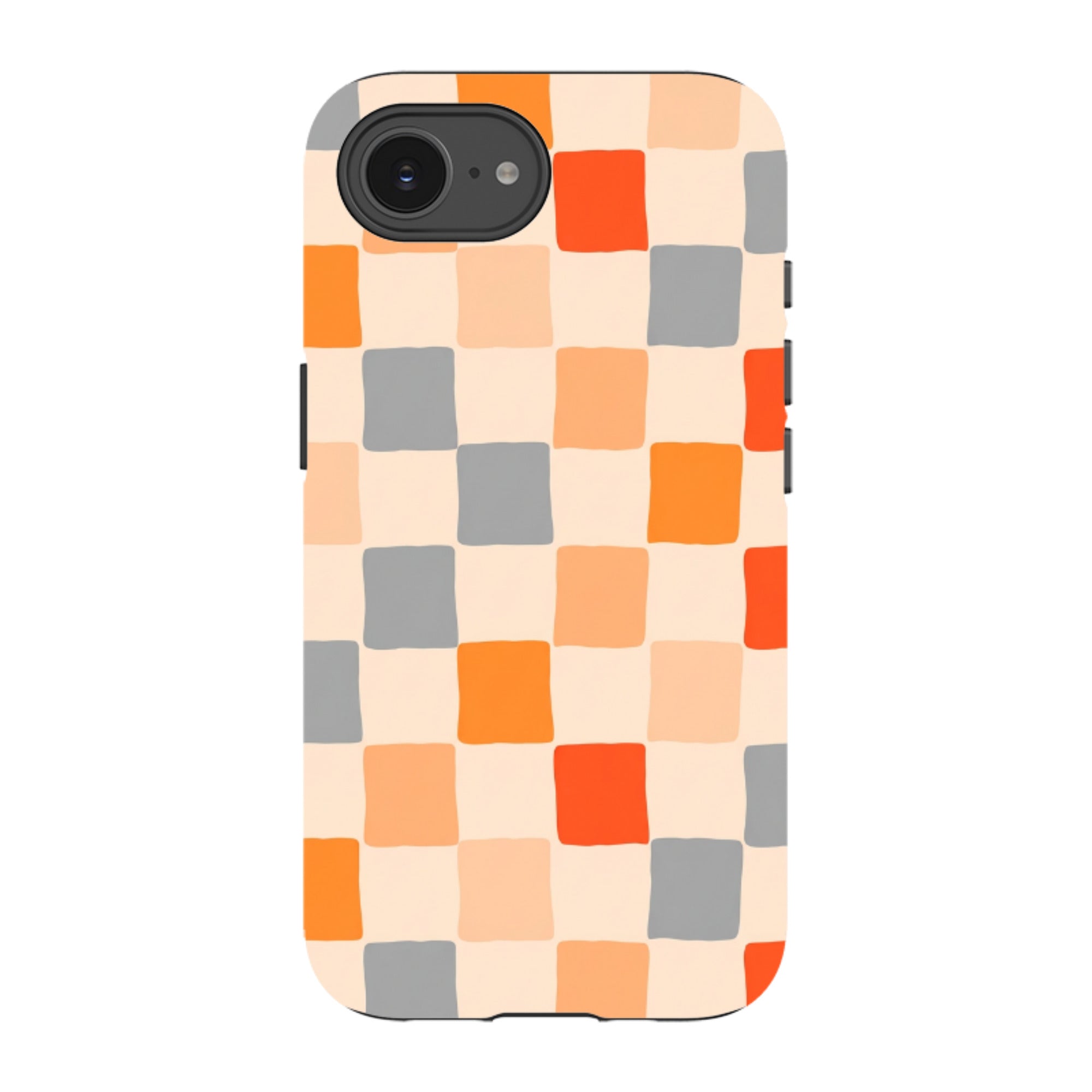 iPhone Tough Case - Orange & Grey Checkerboard