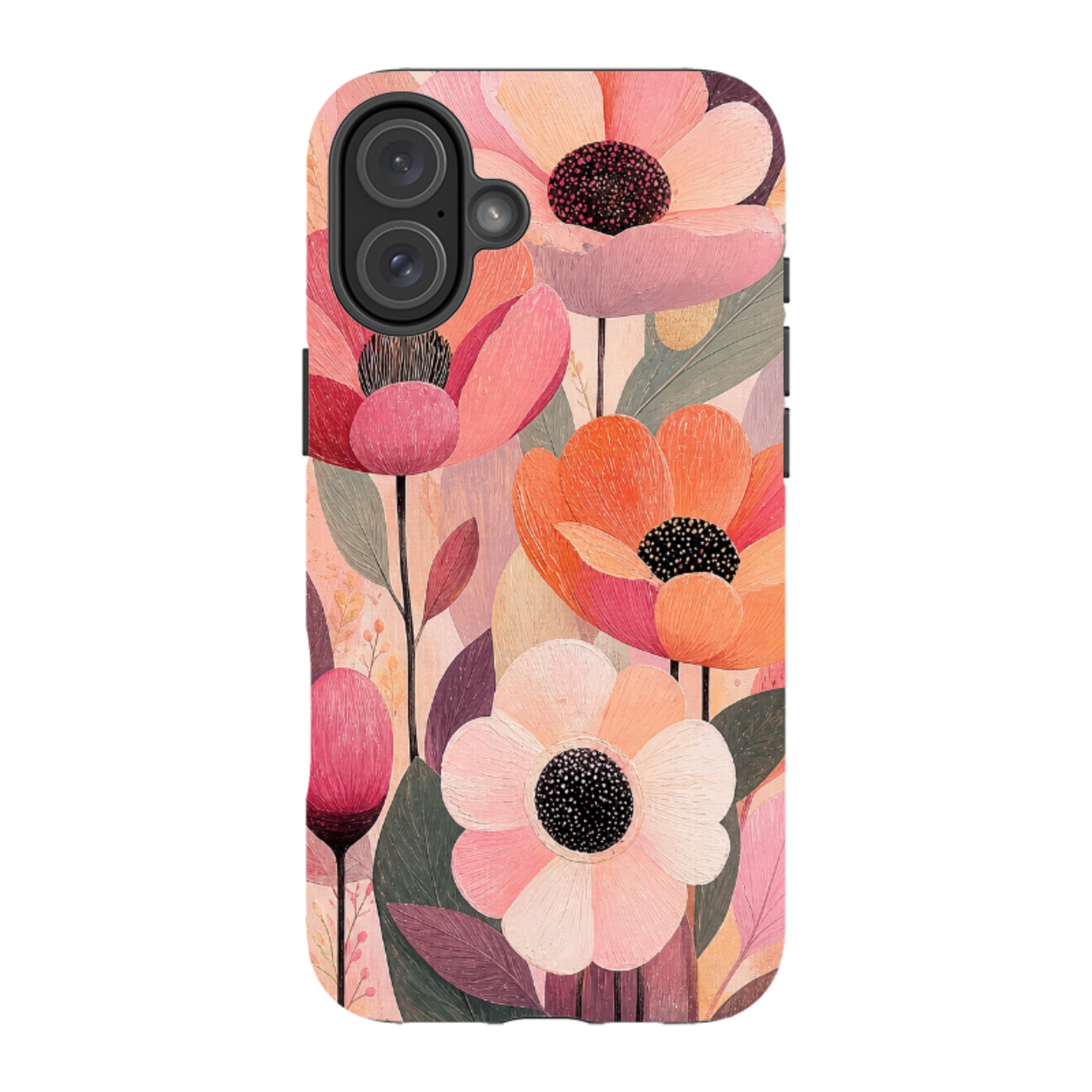iPhone MagSafe Tough Case - Peach Woodgrain Floral