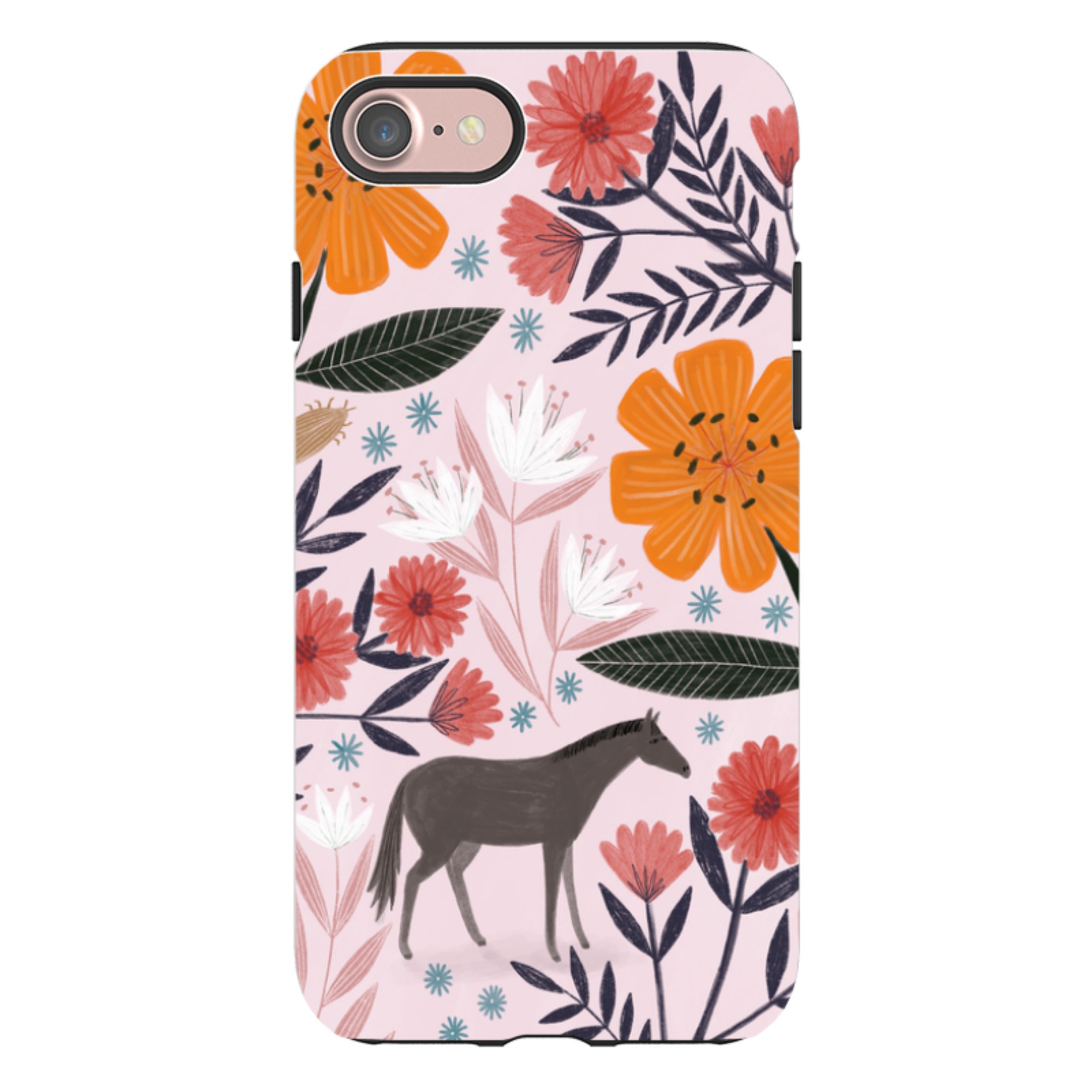 iPhone Tough Case - Pink Horse Floral By Lee Foster Wilson