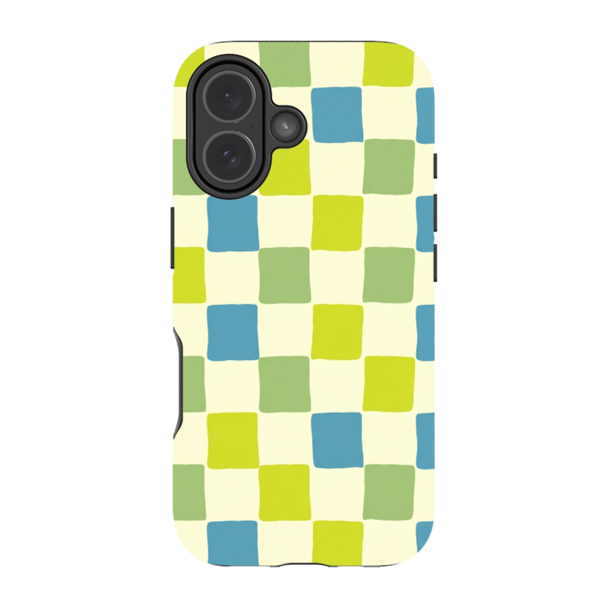 iPhone MagSafe Tough Case - Lime Green & Blue Checkerboard