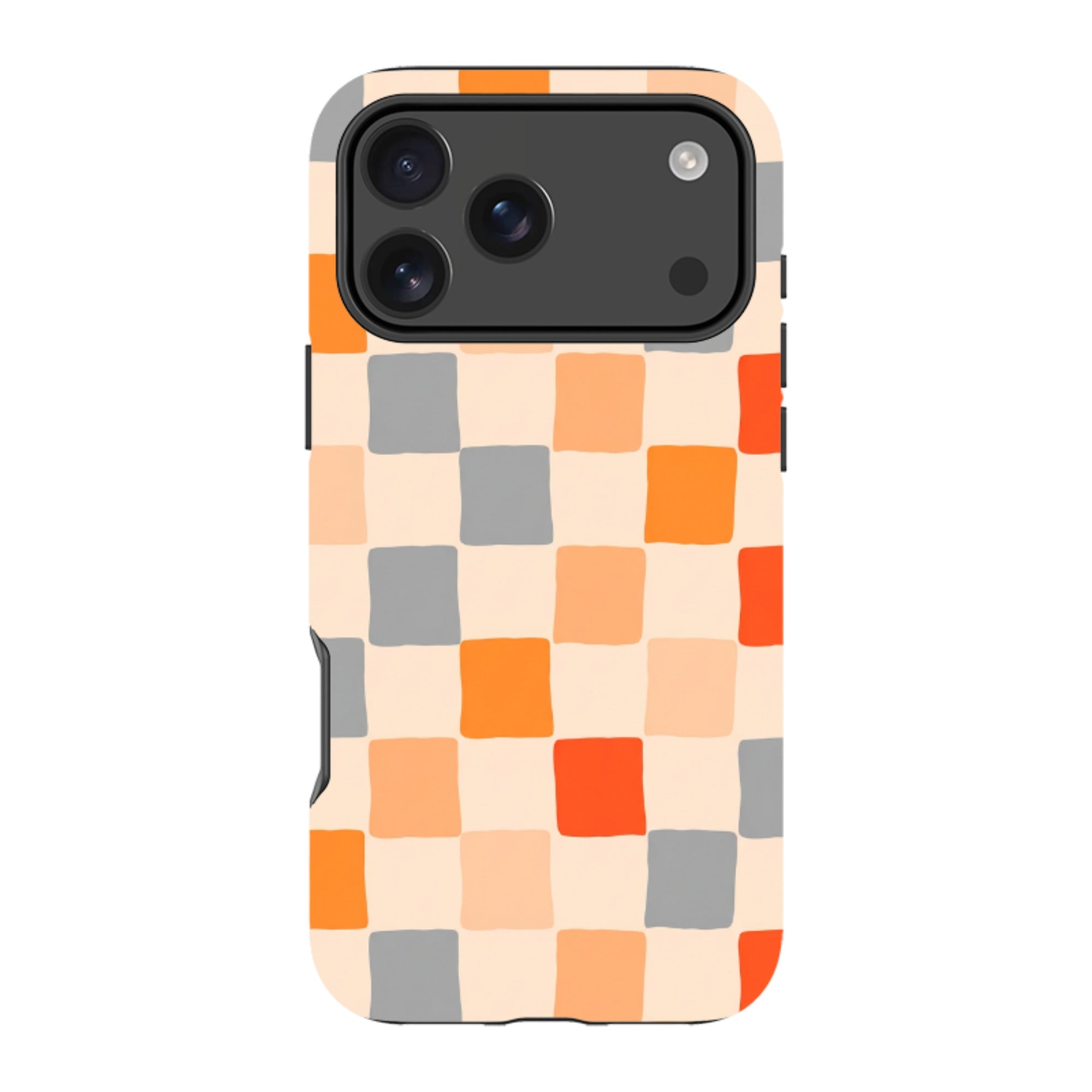 iPhone Tough Case - Orange & Grey Checkerboard