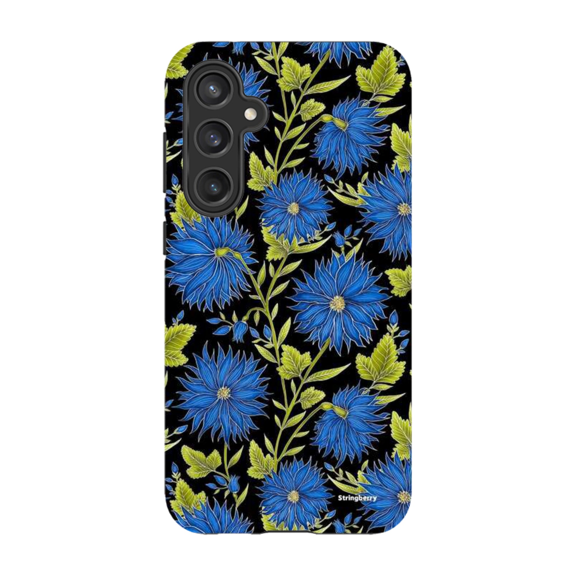 Samsung Tough Case - Blue Flowers Black By Catherine Rowe