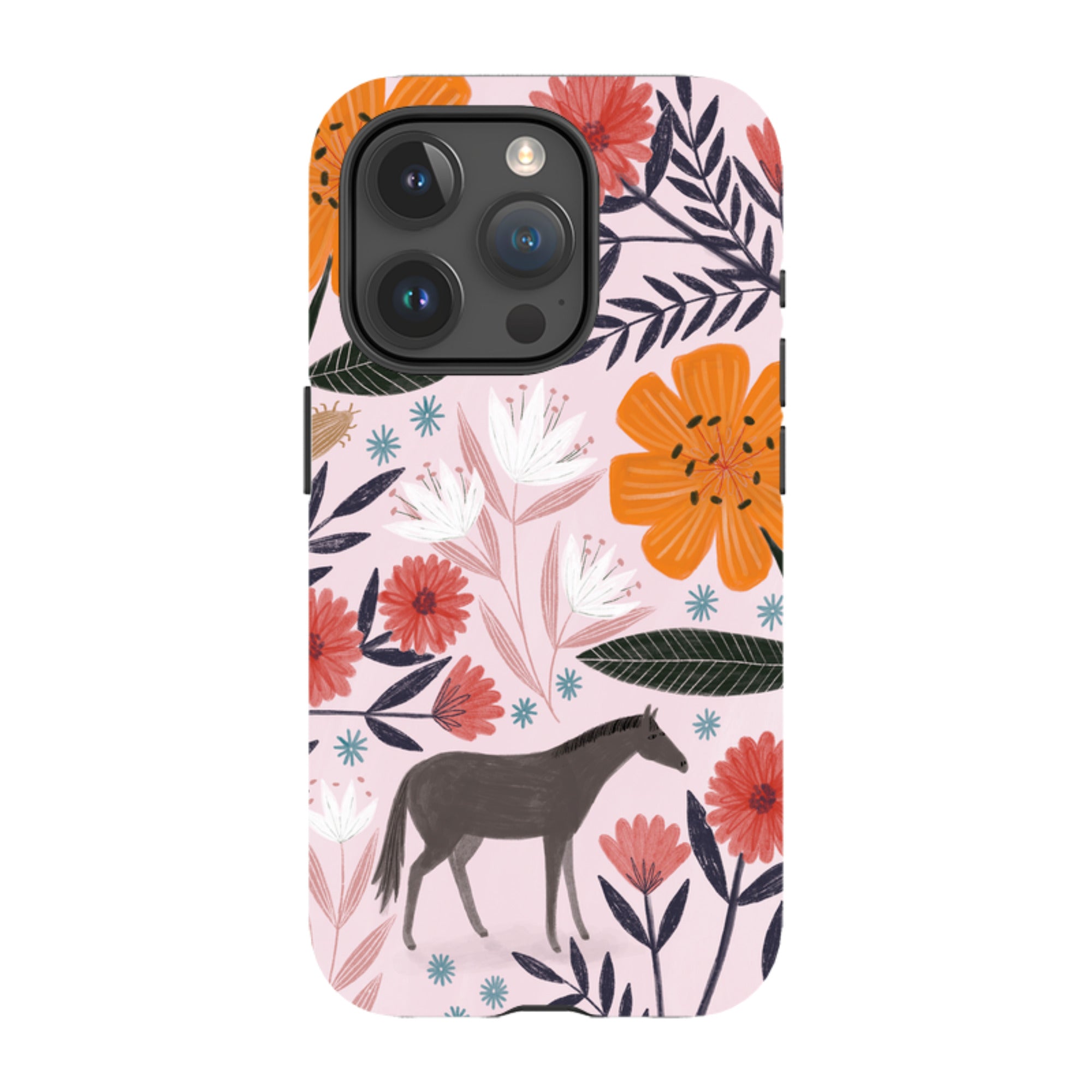 iPhone Tough Case - Pink Horse Floral By Lee Foster Wilson