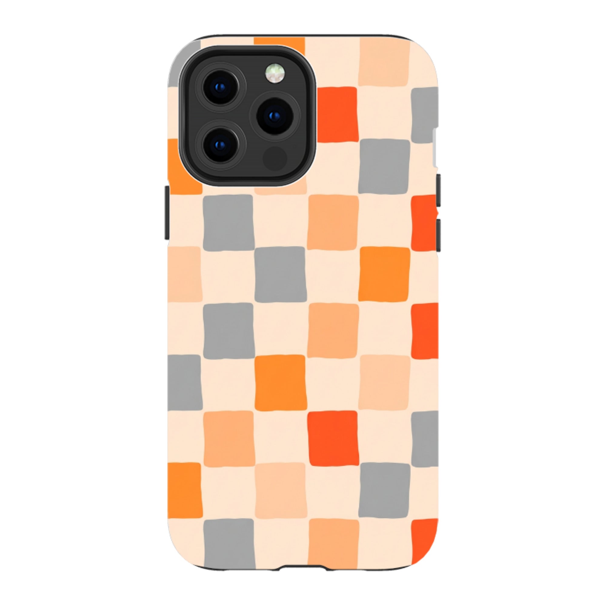 iPhone Tough Case - Orange & Grey Checkerboard