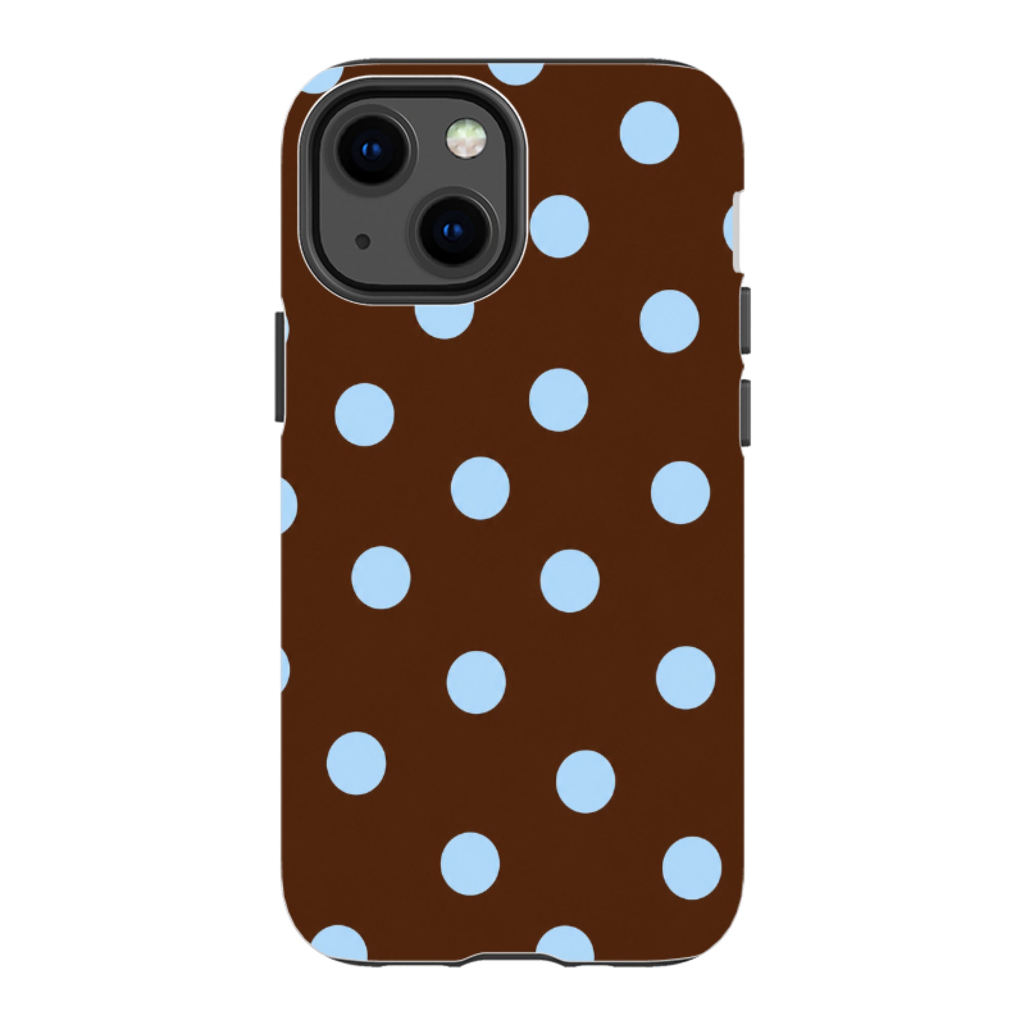 iPhone Tough Case - Chocolate Brown & Baby Blue Polka Dot
