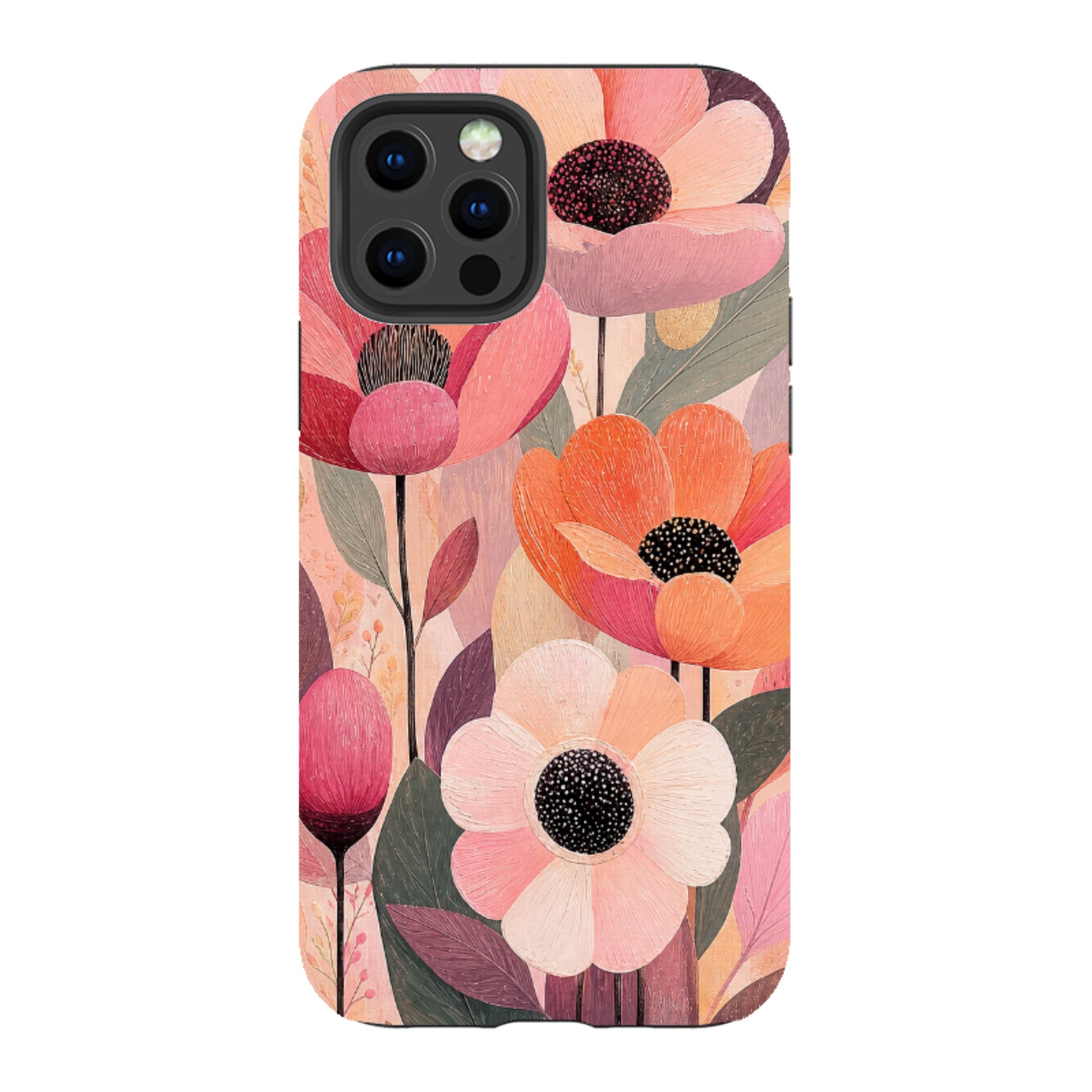 iPhone Tough Case - Peach Woodgrain Floral