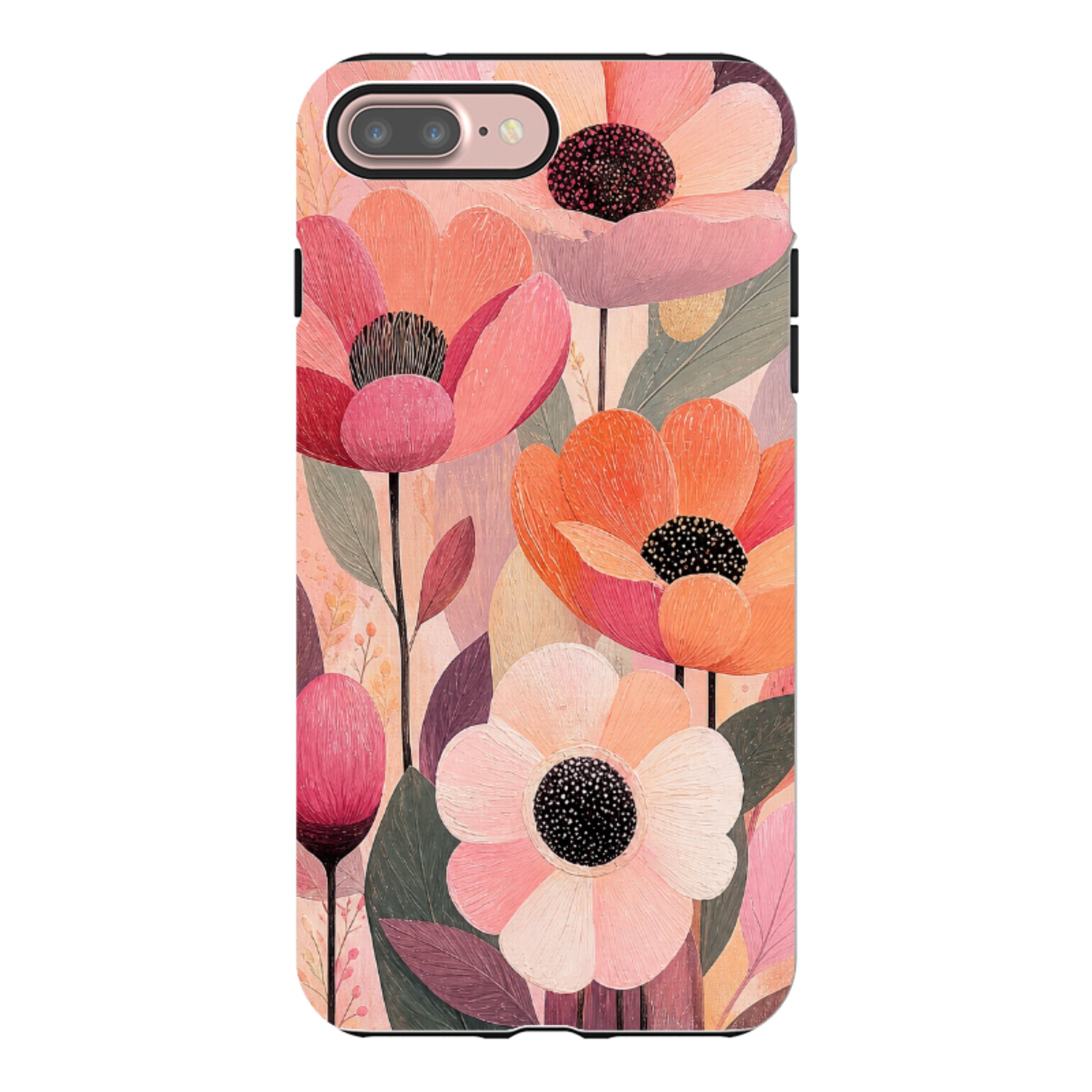 iPhone Tough Case - Peach Woodgrain Floral