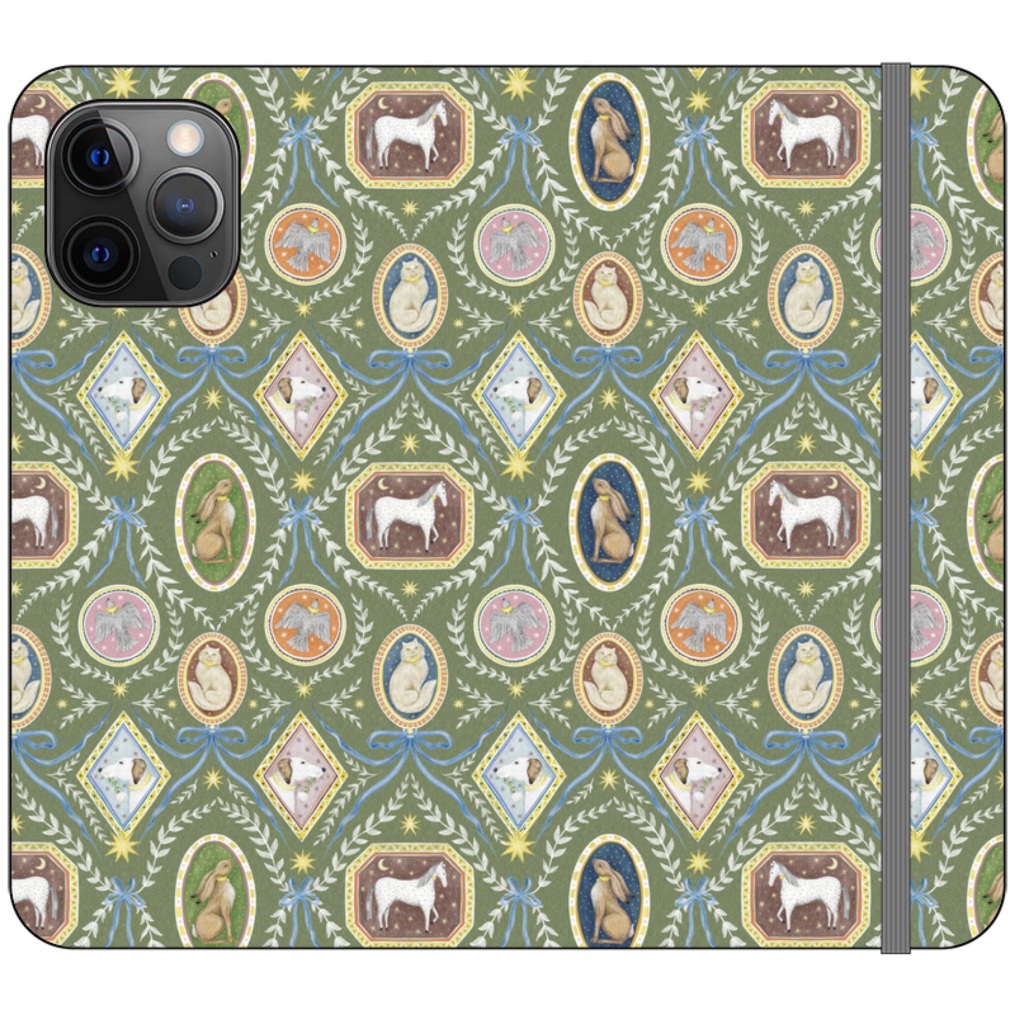 Charleston Moss Green Wallet Case By Catherine Rowe