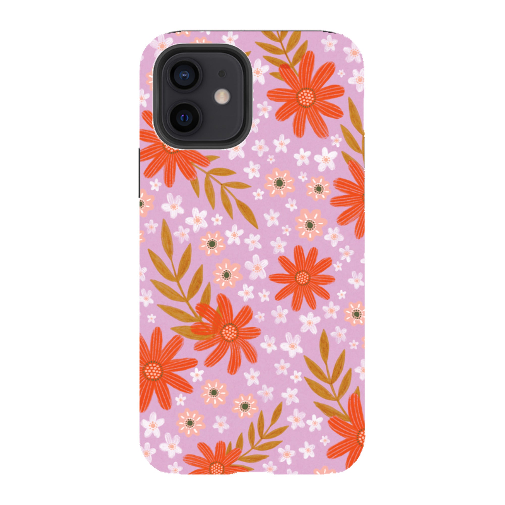 iPhone Tough Case - Lilac and Red Floral Pattern By Lee Foster Wilson