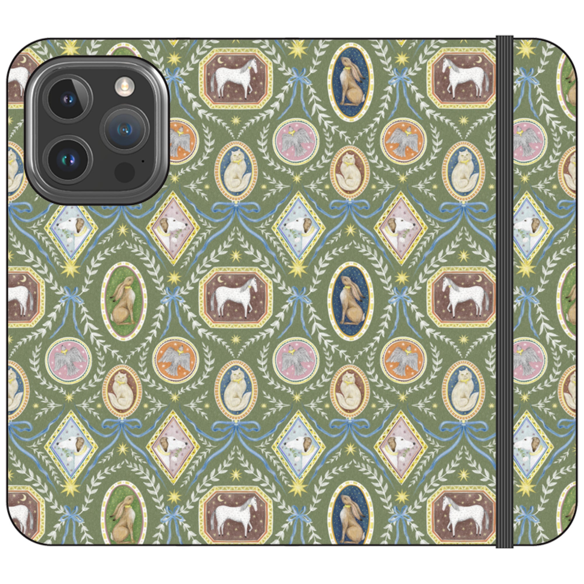 Charleston Moss Green Wallet Case By Catherine Rowe