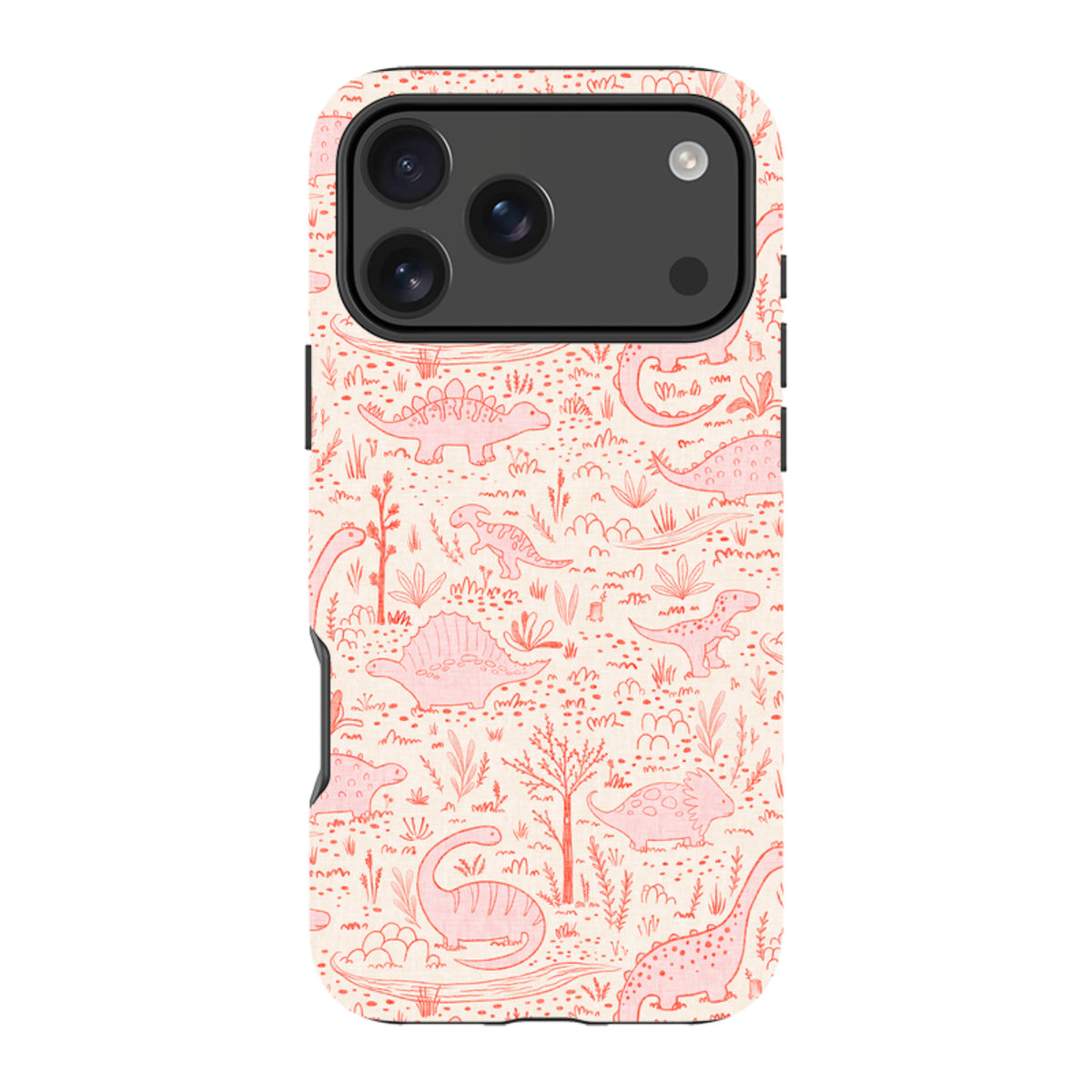 iPhone Tough Case - Dinosaur line Red and Pink By Katherine Quinn