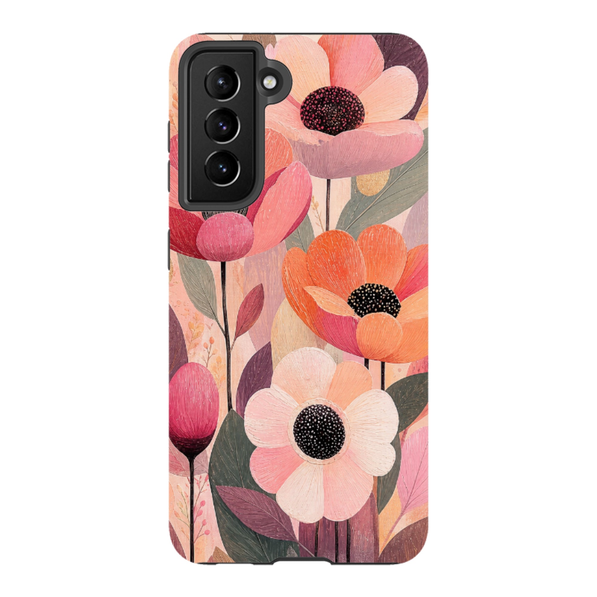 Samsung Tough Case - Peach Woodgrain Floral