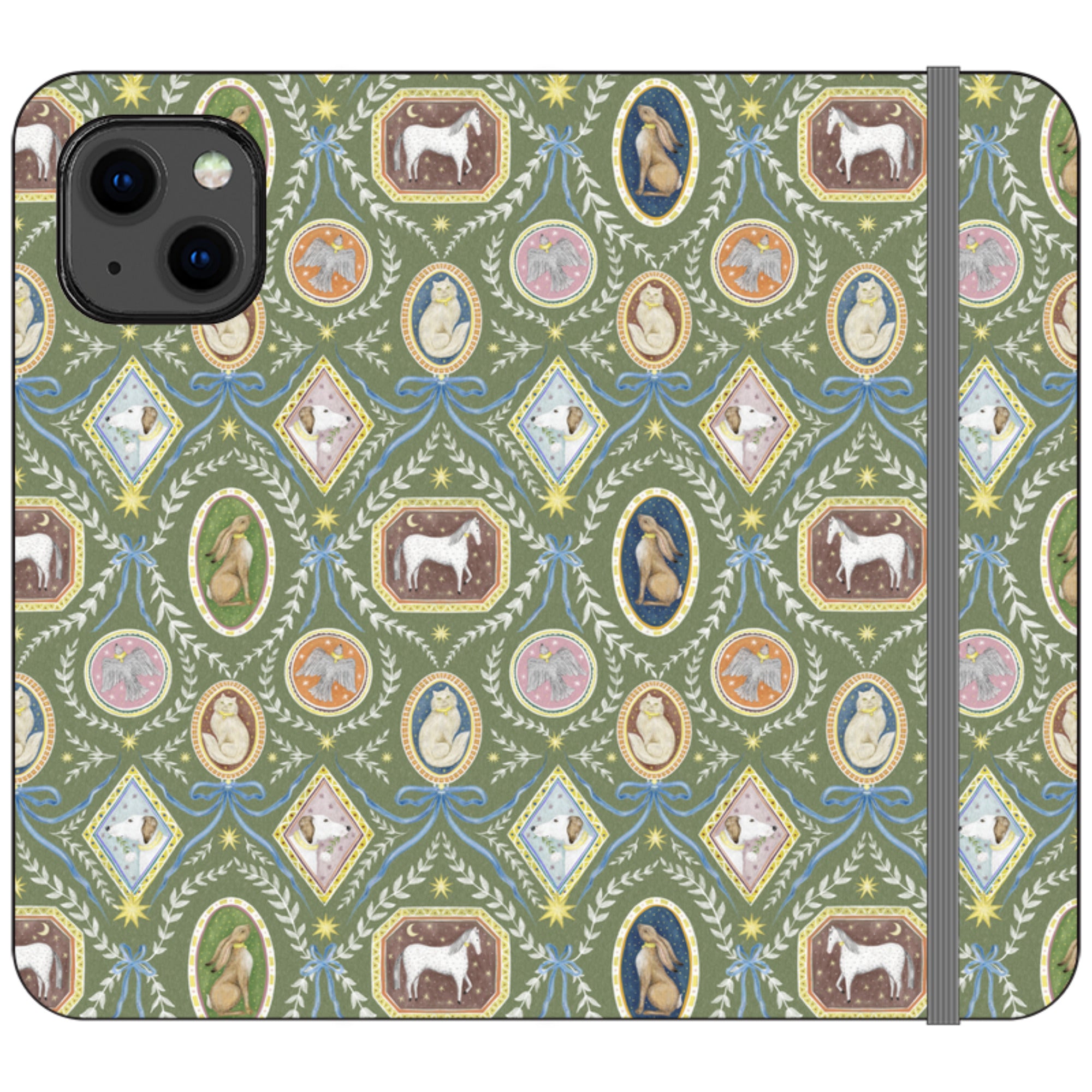 Charleston Moss Green Wallet Case By Catherine Rowe