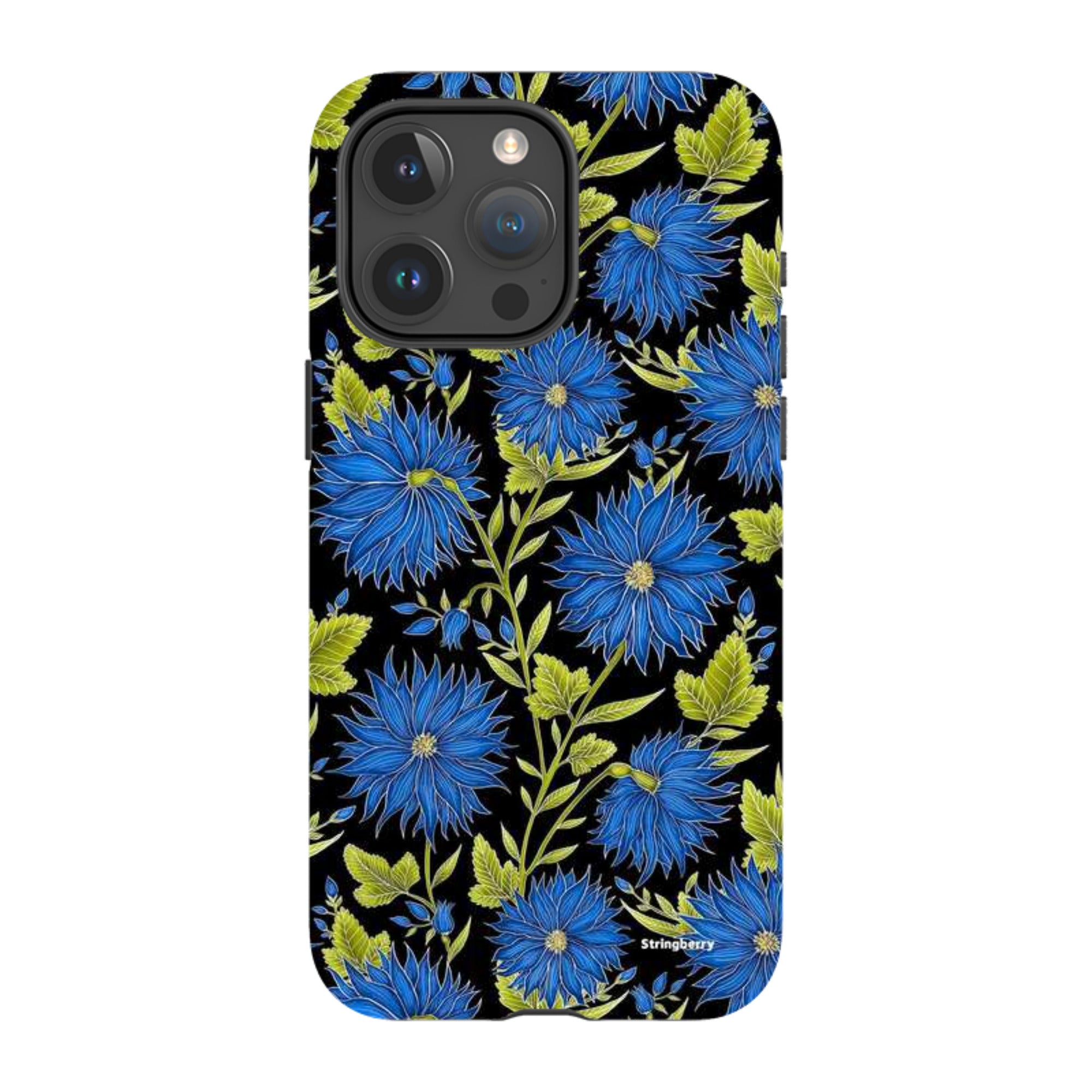iPhone MagSafe Tough Case - Blue Flowers Black By Catherine Rowe