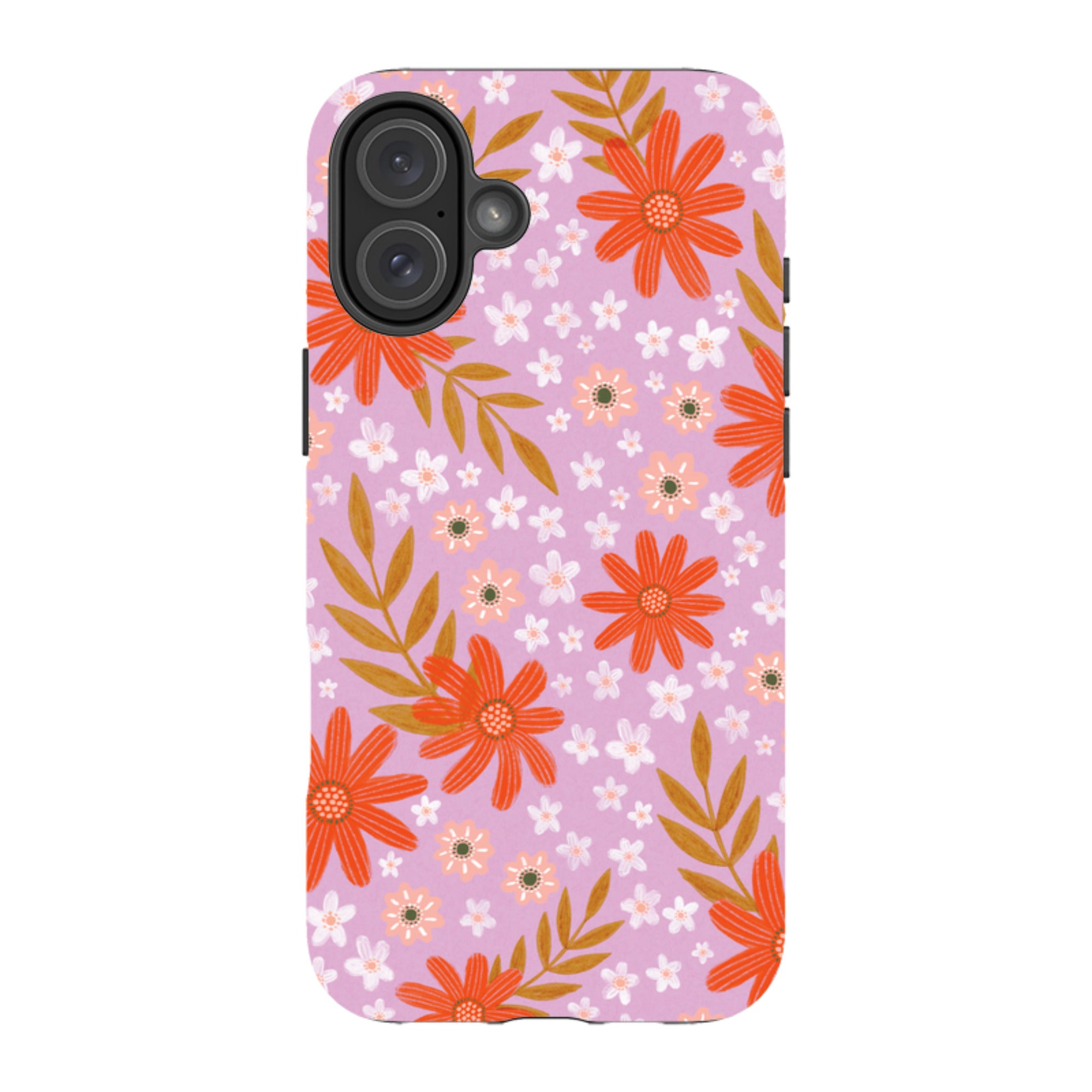 iPhone Tough Case - Lilac and Red Floral Pattern By Lee Foster Wilson