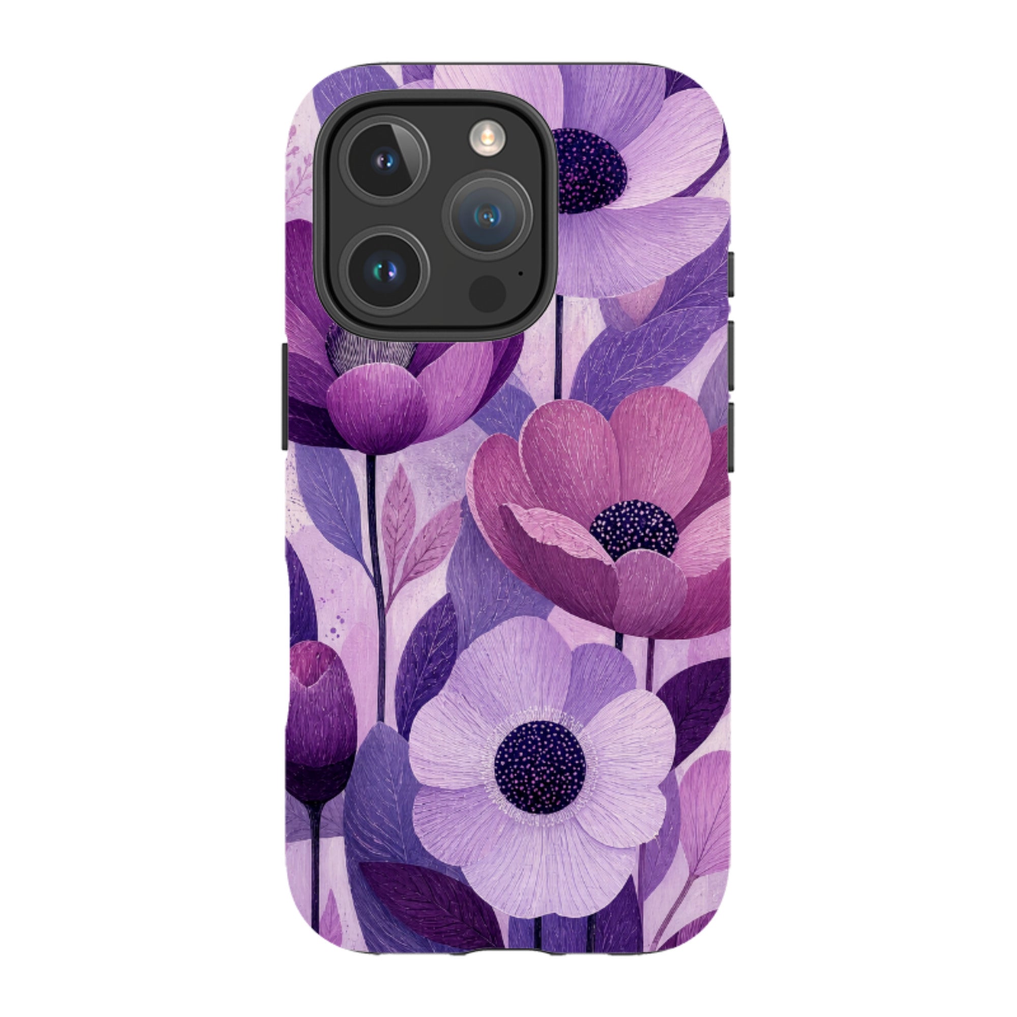 iPhone MagSafe Tough Case - Purple Woodgrain Floral