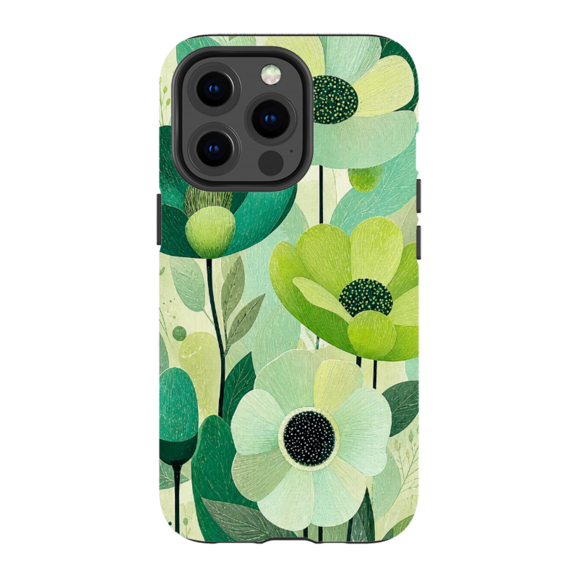 iPhone MagSafe Tough Case - Mint Woodgrain Floral