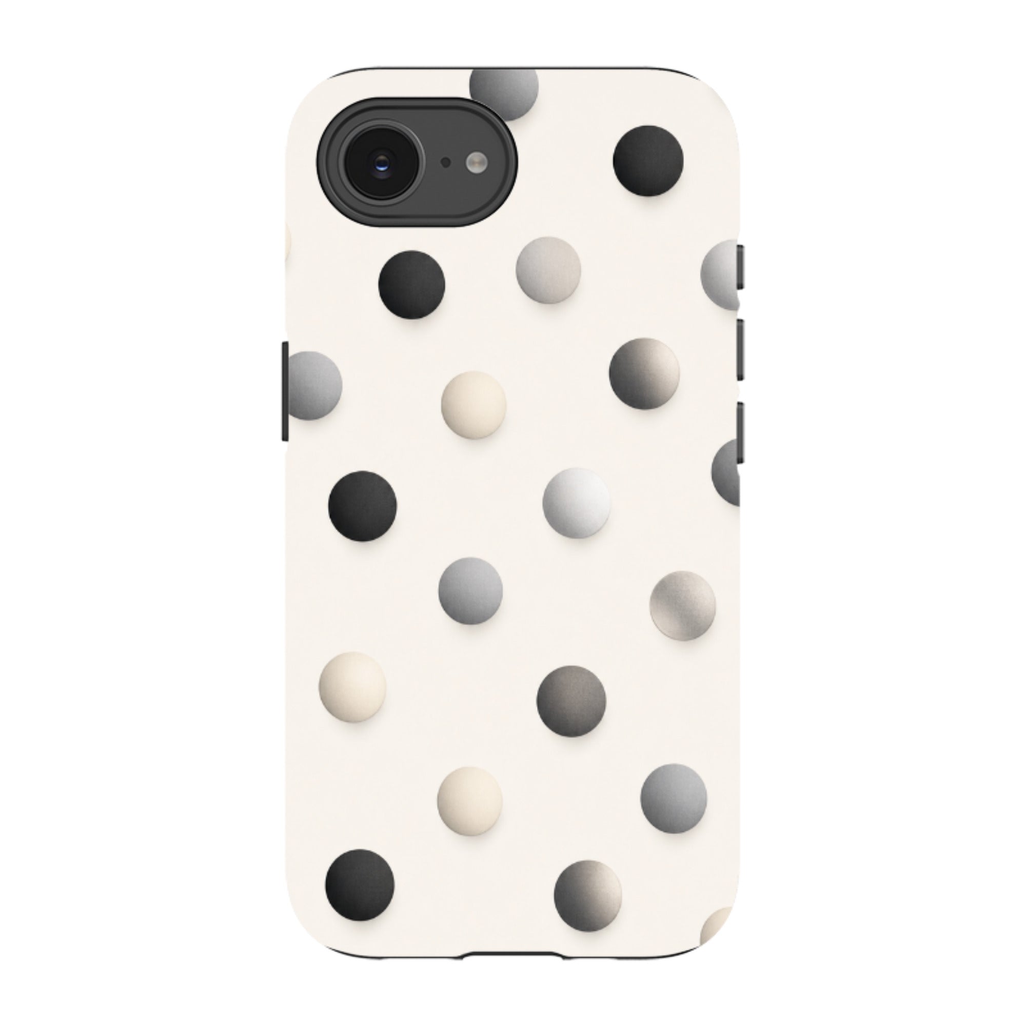 iPhone Tough Case - Cream & Grey Polka Dot