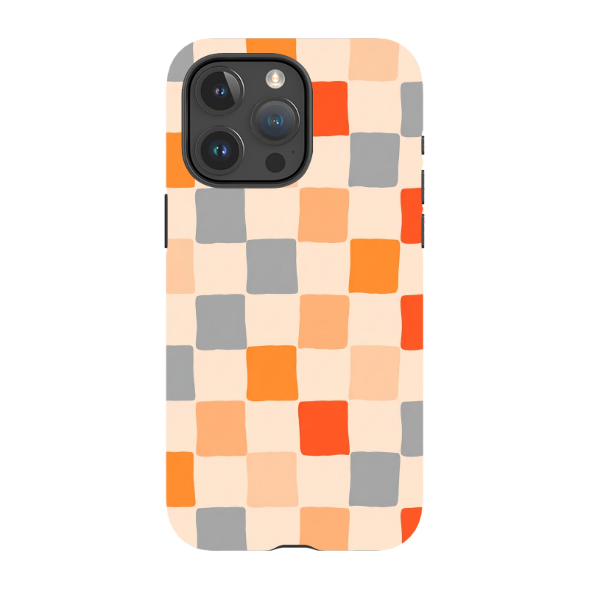 iPhone Tough Case - Orange & Grey Checkerboard