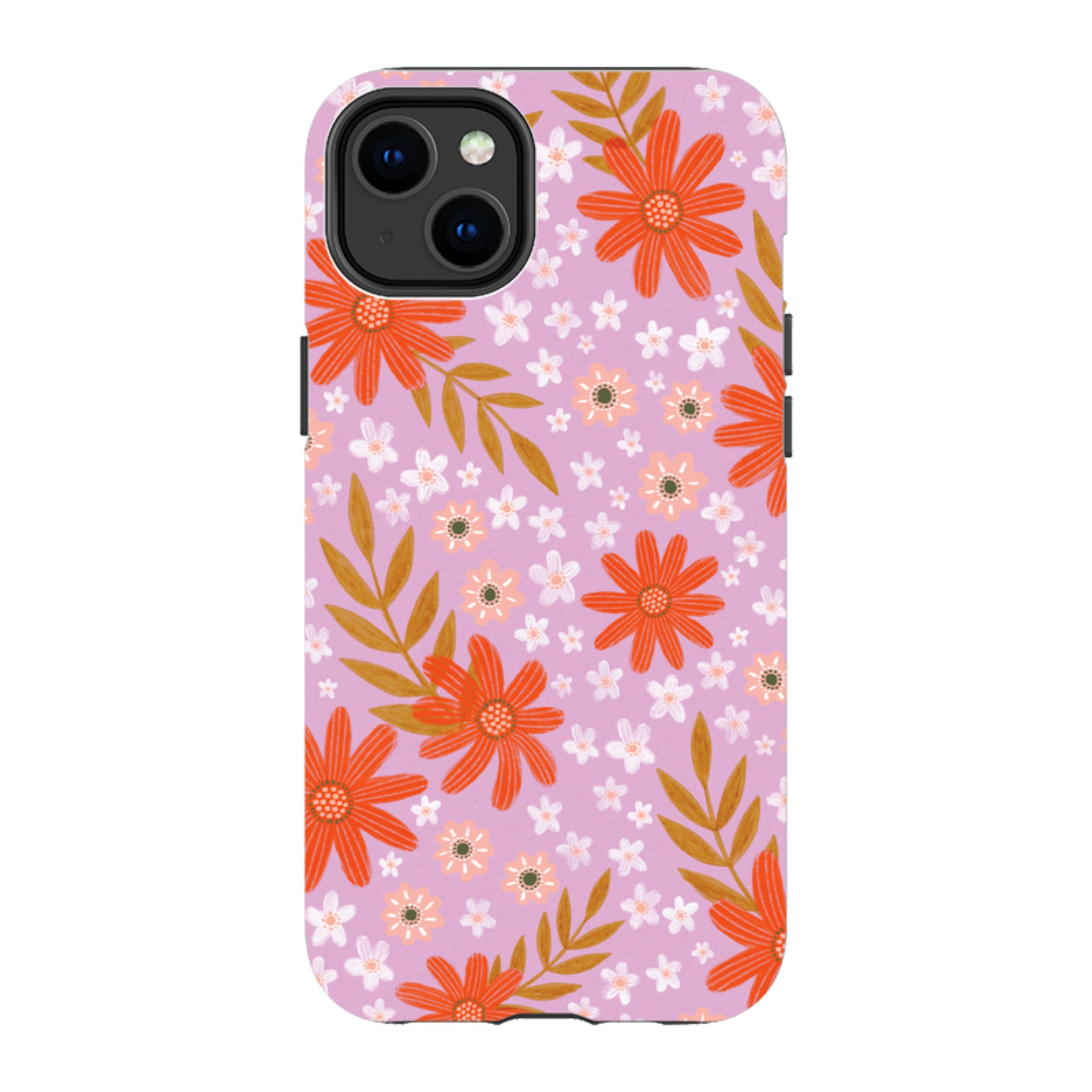 iPhone Tough Case - Lilac and Red Floral Pattern By Lee Foster Wilson
