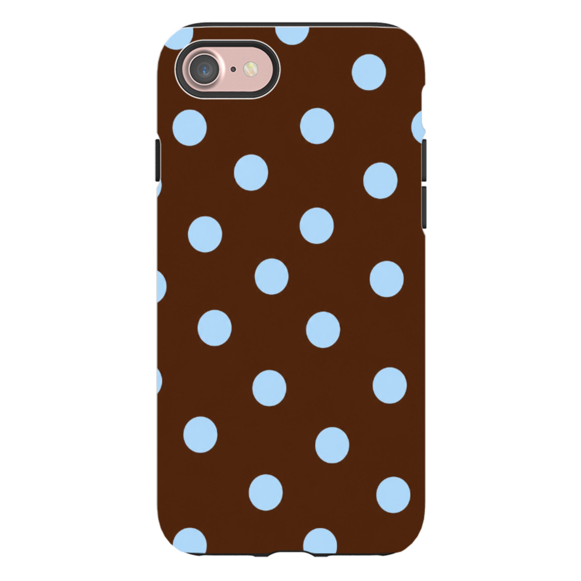 iPhone Tough Case - Chocolate Brown & Baby Blue Polka Dot