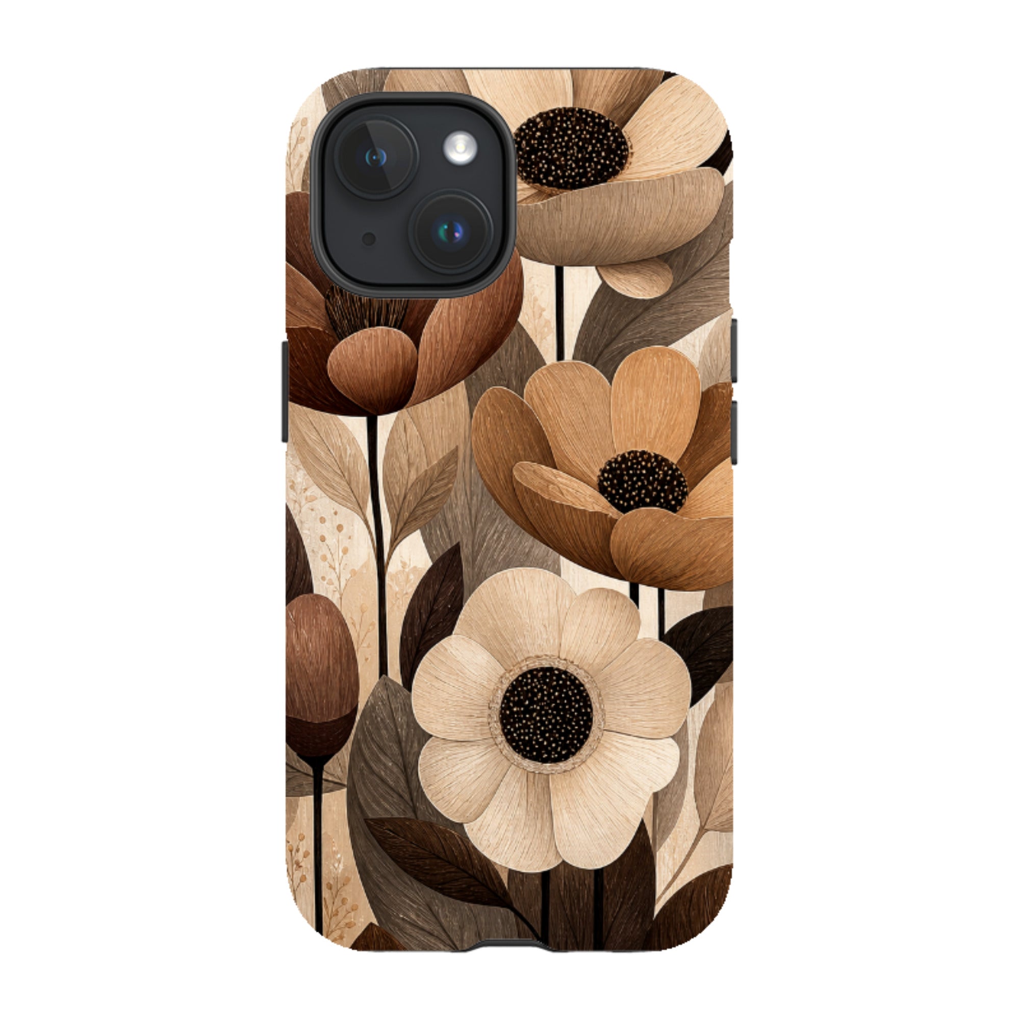 iPhone MagSafe Tough Case - Chocolate Woodgrain Floral