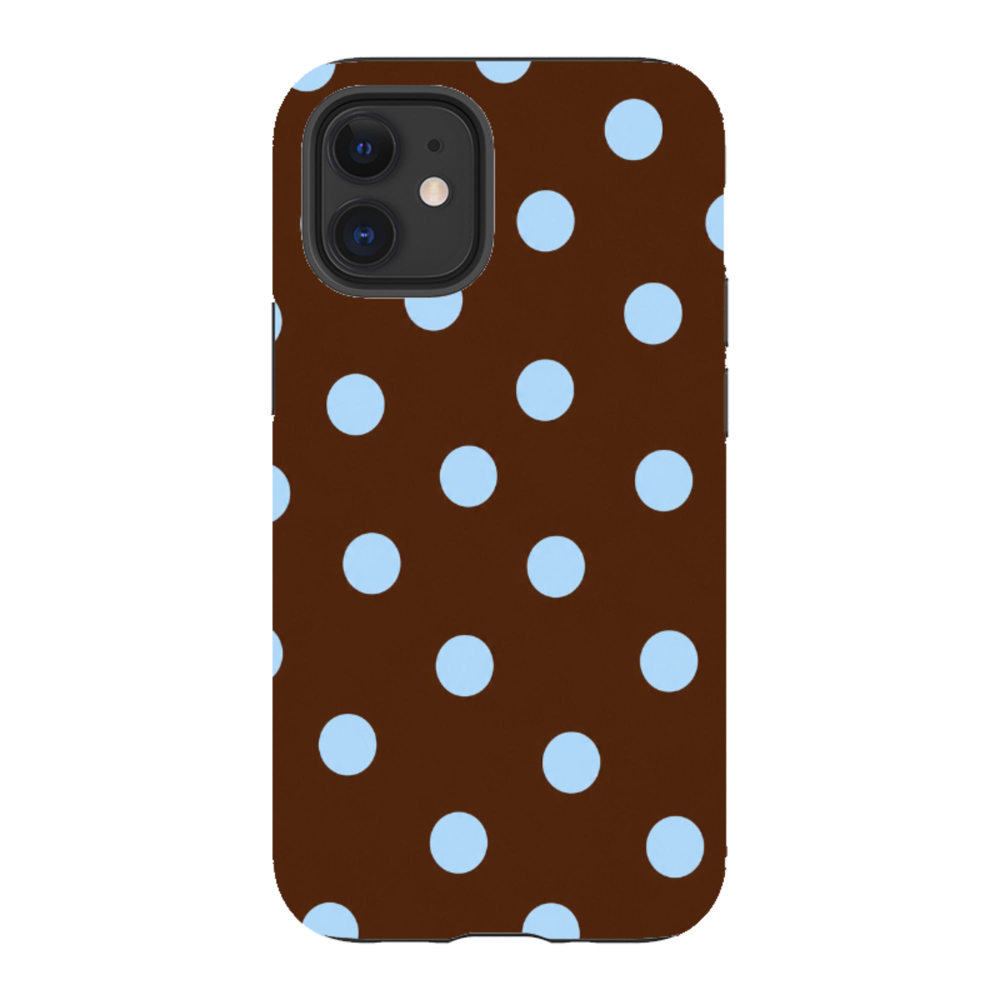 iPhone Tough Case - Chocolate Brown & Baby Blue Polka Dot