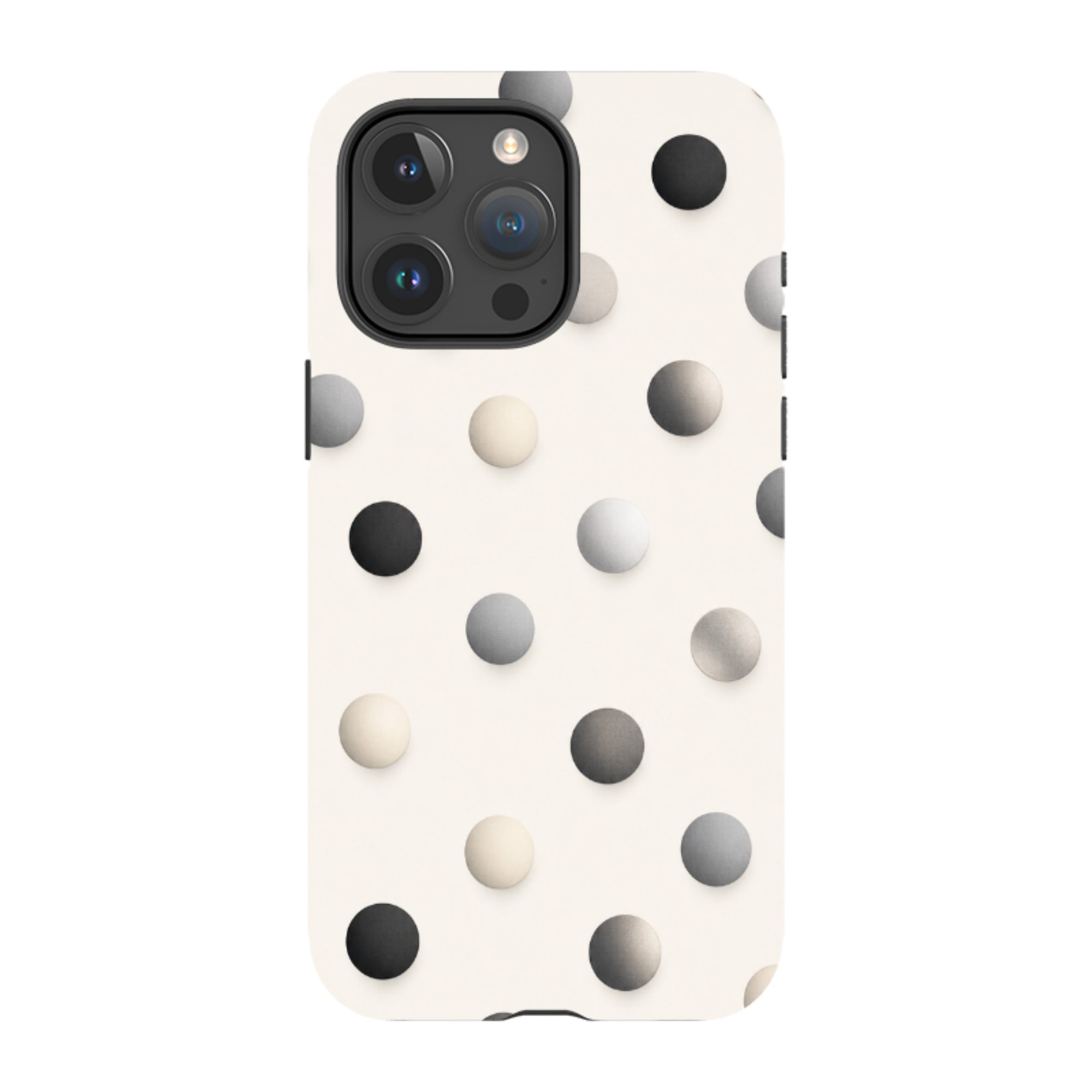 iPhone Tough Case - Cream & Grey Polka Dot