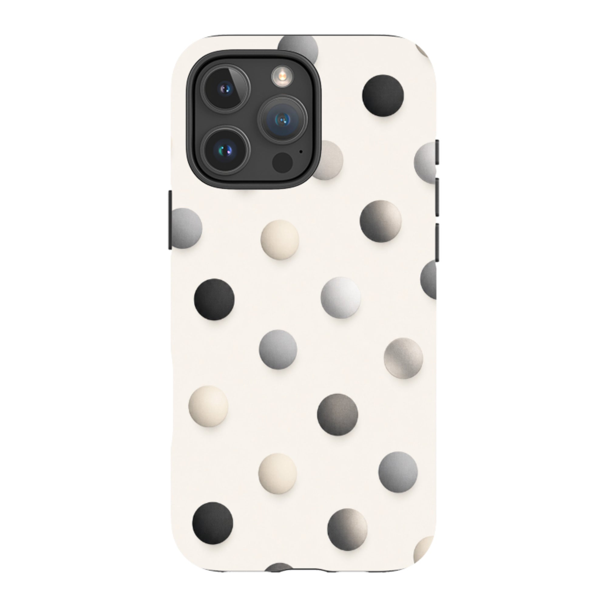 iPhone Tough Case - Cream & Grey Polka Dot