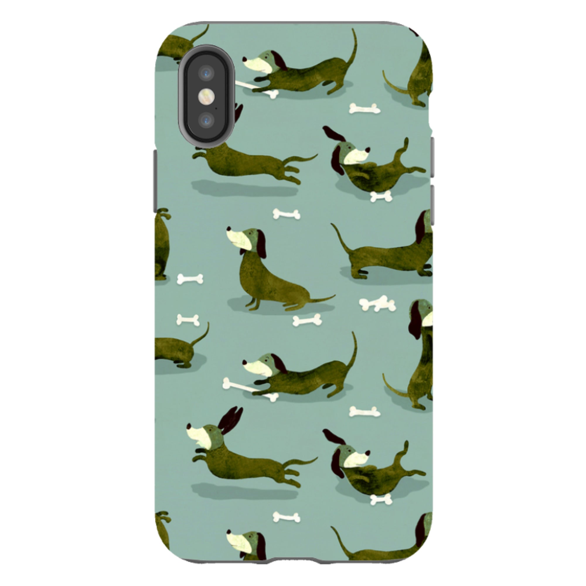 iPhone Tough Case - Dash Dogs Green By Katherine Quinn