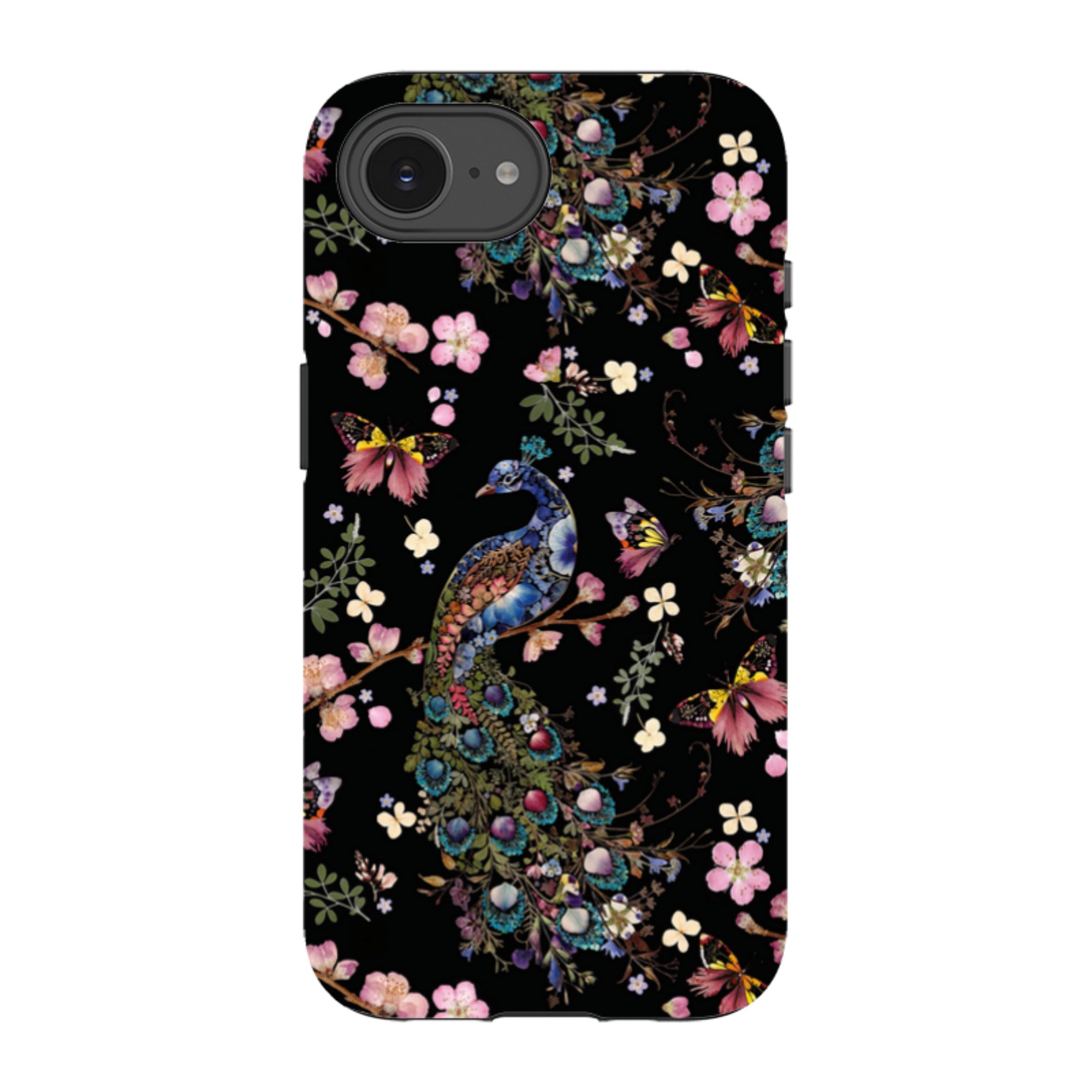 iPhone Tough Case - Peacock and Cherry Blossoms Dark By Helen Ahpornsiri