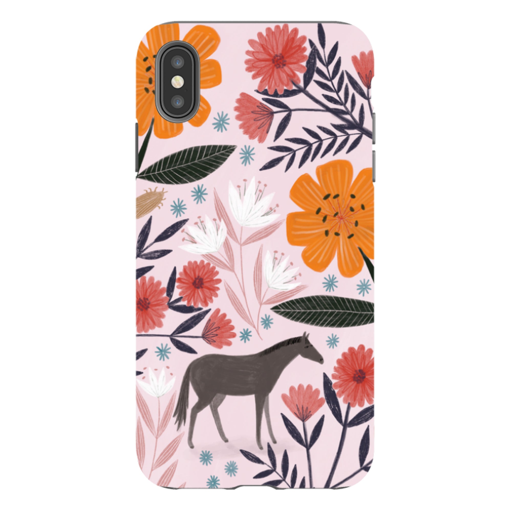 iPhone Tough Case - Pink Horse Floral By Lee Foster Wilson