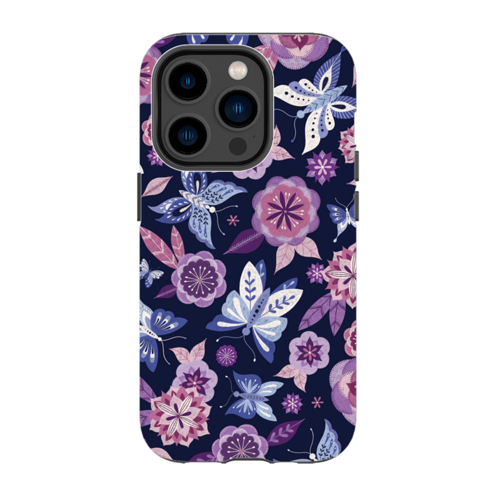 iPhone MagSafe Tough Case -  Butterfly Blooms Navy By Jenny Zemanek
