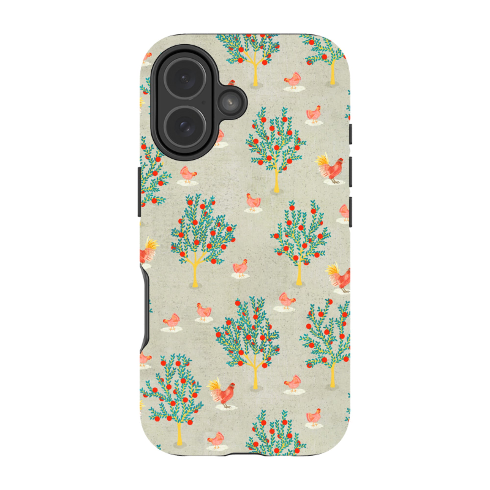 iPhone MagSafe Tough Case - Apple Trees and Chickens Grey By Katherine Quinn