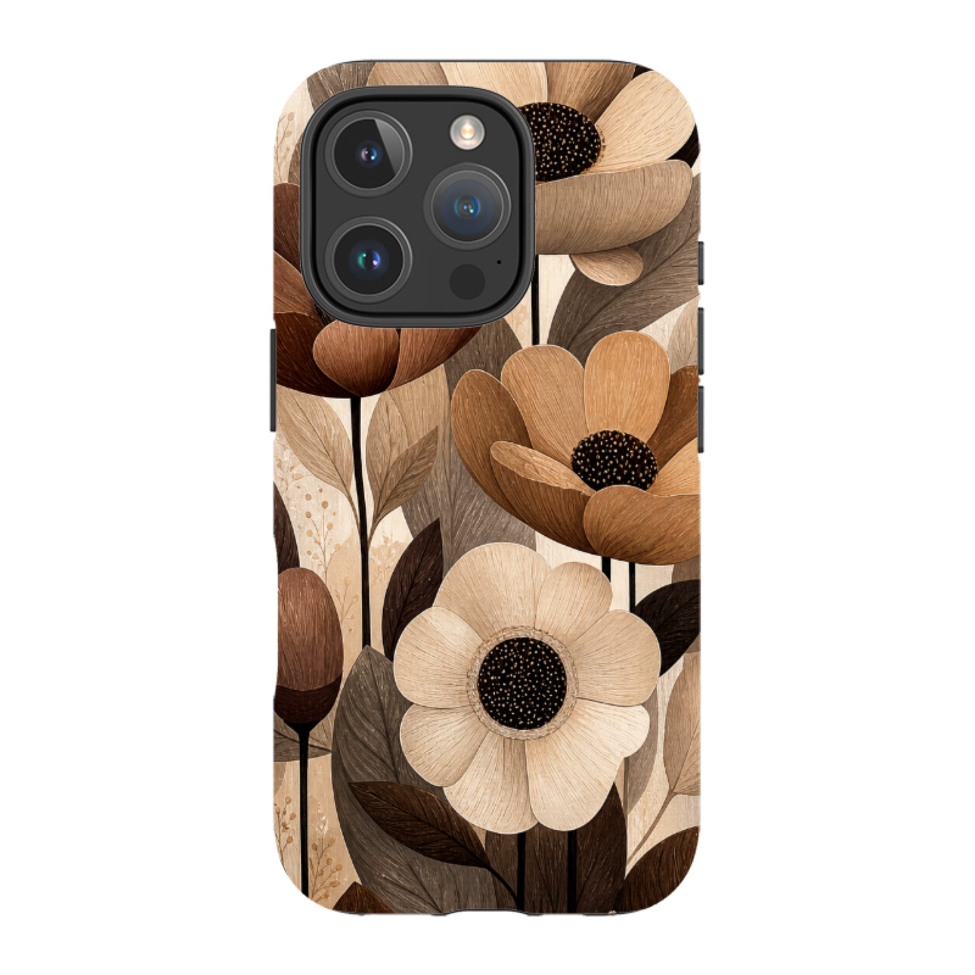 iPhone MagSafe Tough Case - Chocolate Woodgrain Floral