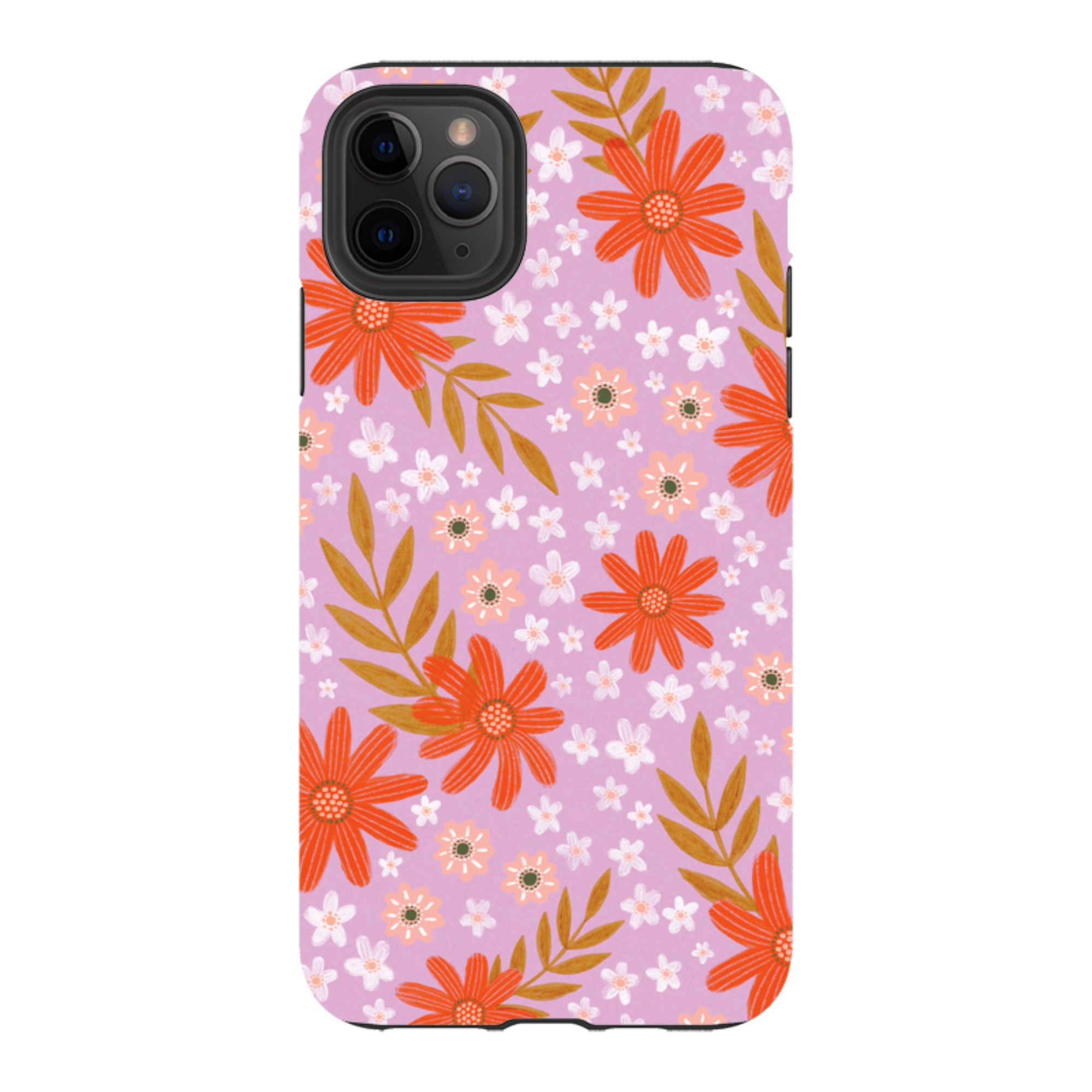 iPhone Tough Case - Lilac and Red Floral Pattern By Lee Foster Wilson