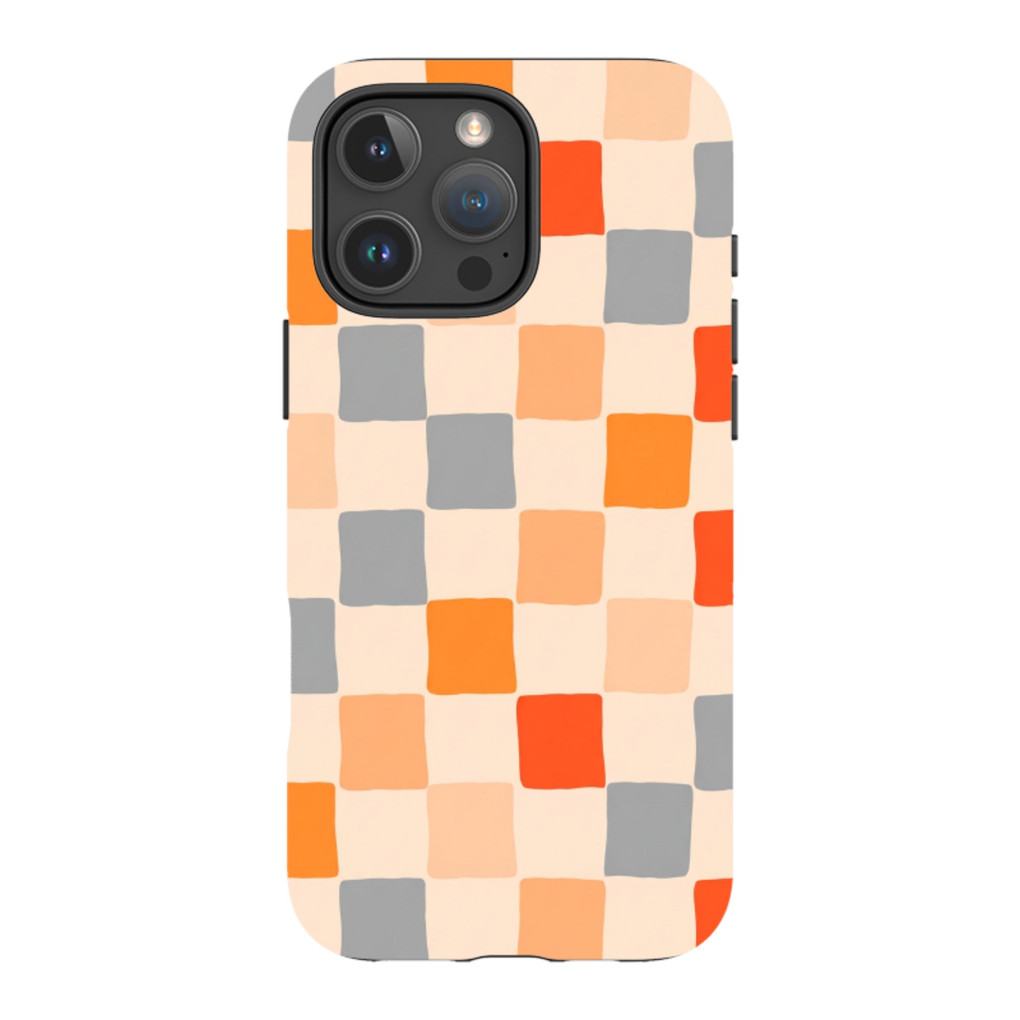 iPhone Tough Case - Orange & Grey Checkerboard