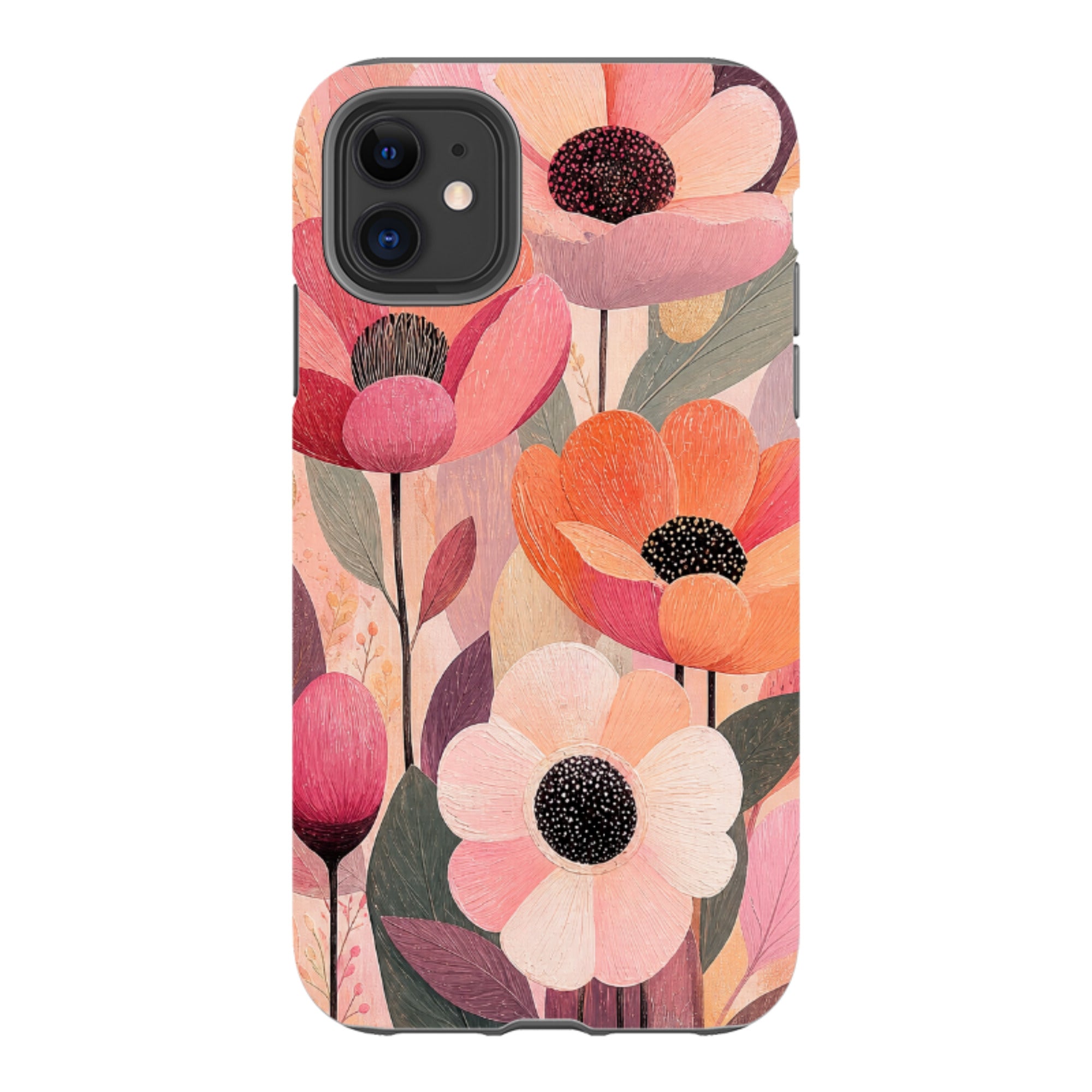 iPhone Tough Case - Peach Woodgrain Floral